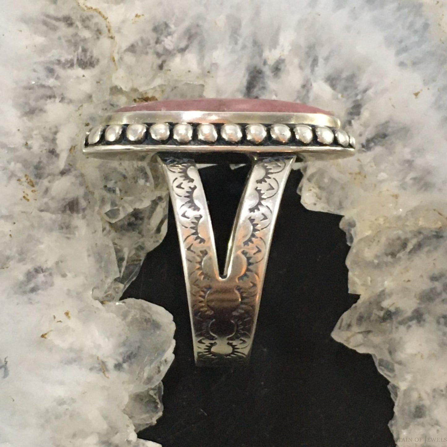 Carolyn Pollack Southwestern Style Sterling Silver Oblong Oval Rhodonite Ring Size 7.5 For Women