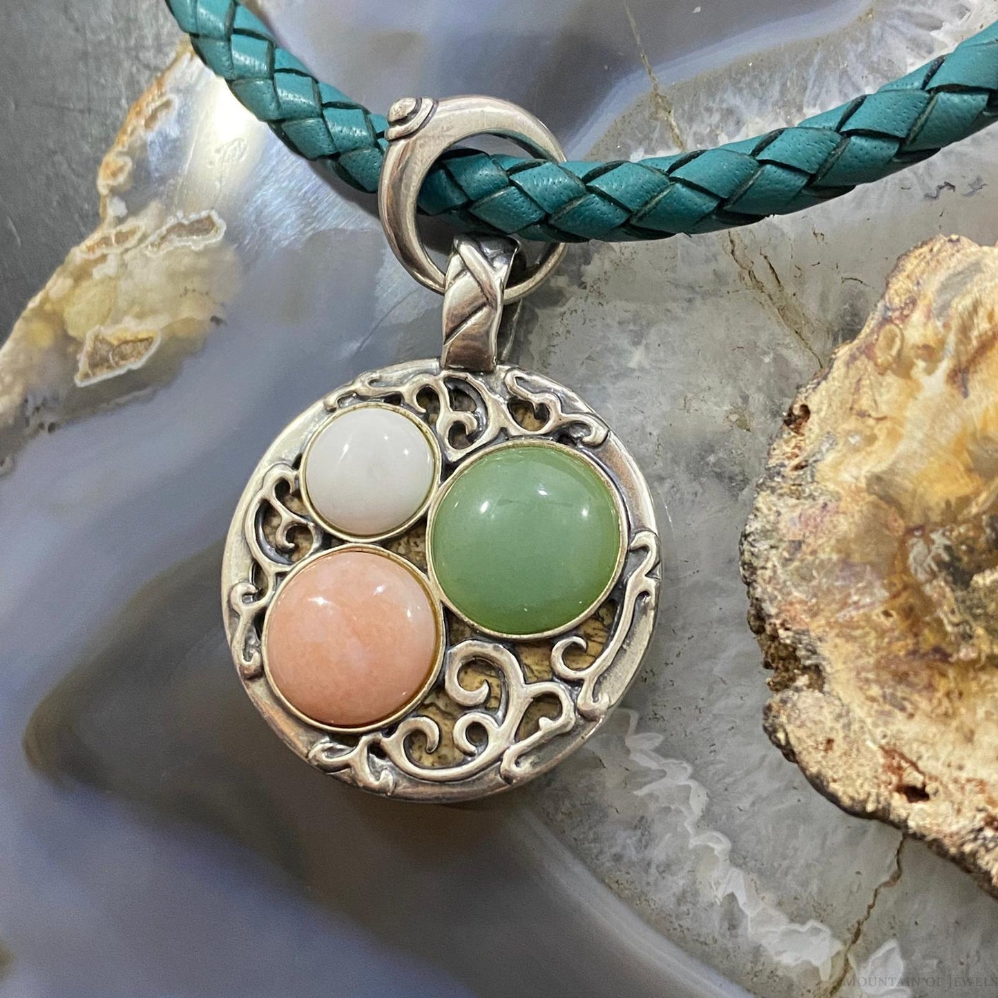 Carolyn Pollack Southwestern Style Sterling Silver Double Sided Round Agate Pendant For Women