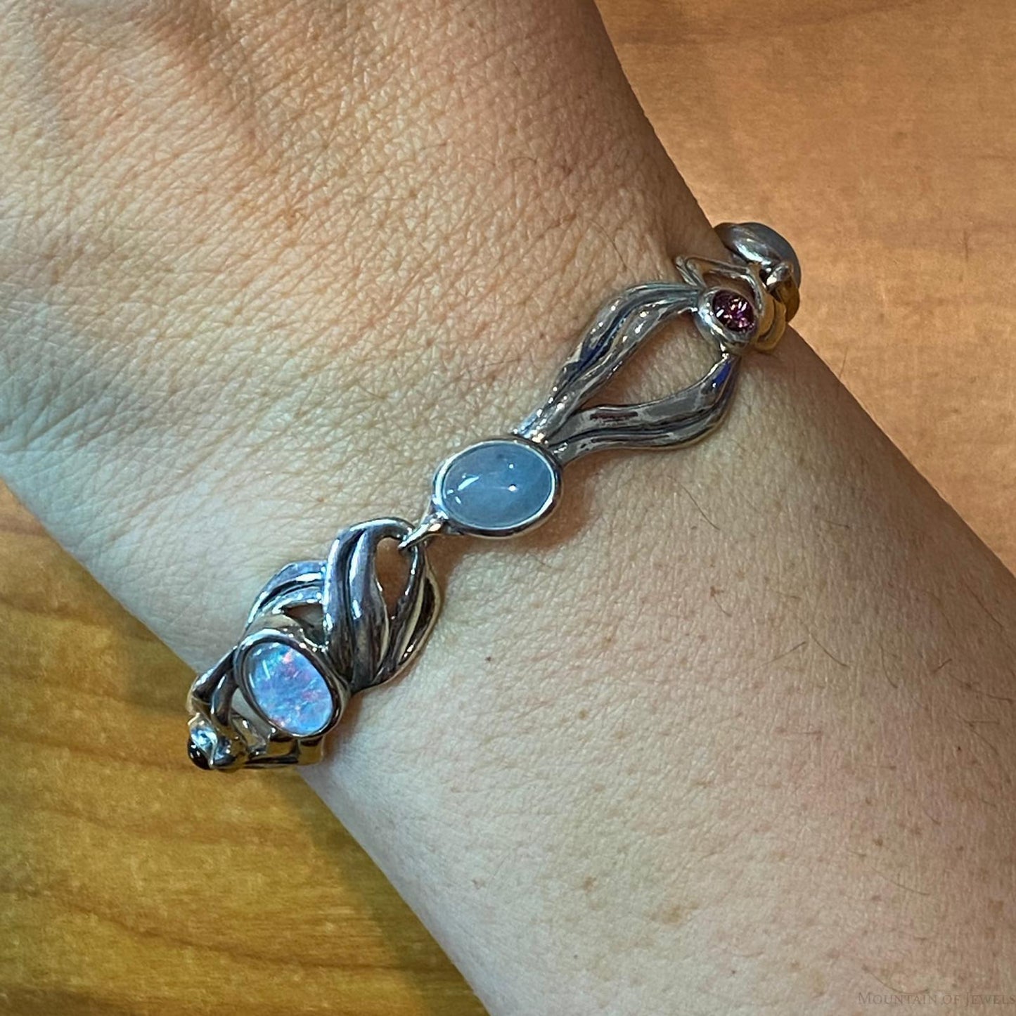 Carolyn Pollack Vintage Sterling Silver Multi Gemstone Link Bracelet For Women