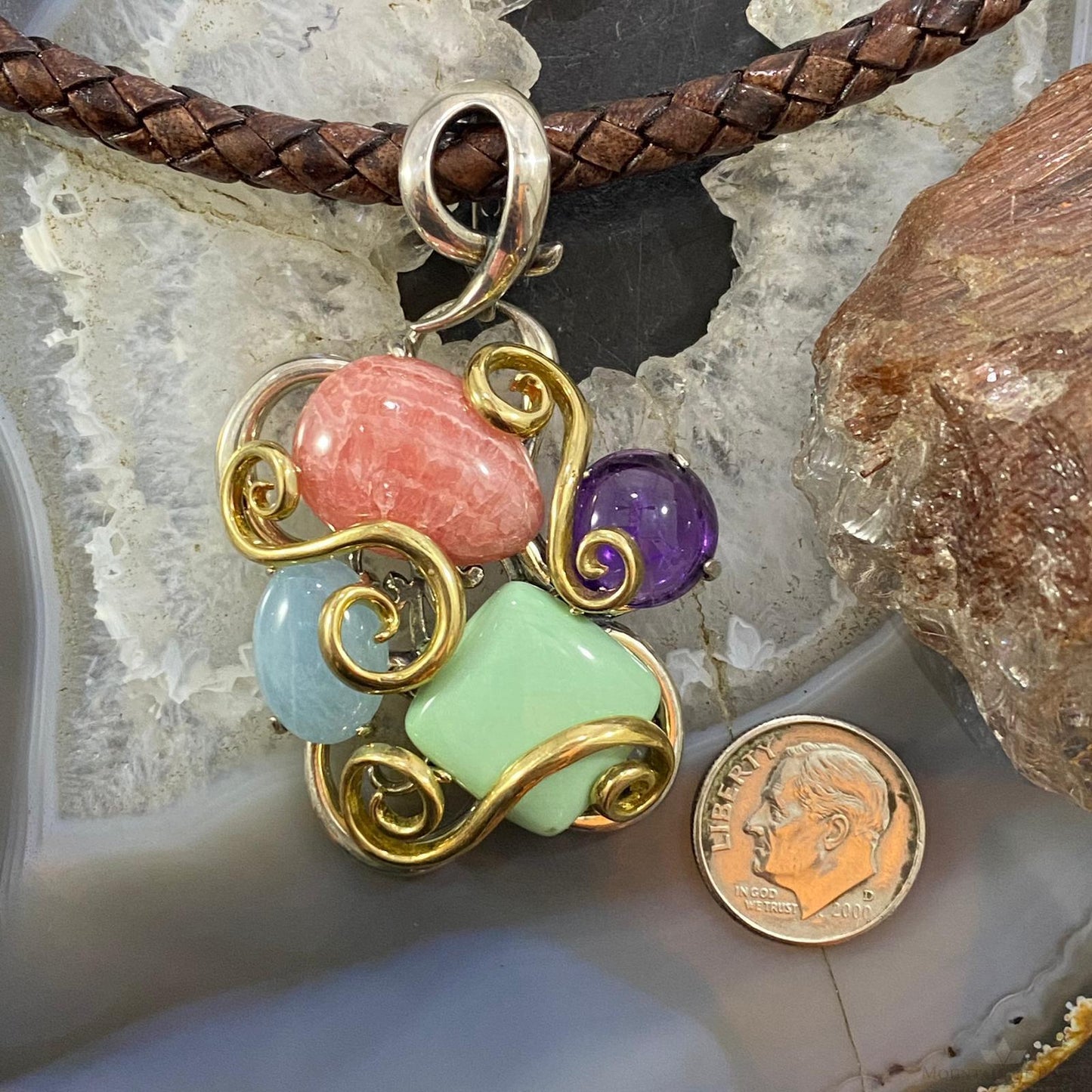 Carolyn Pollack Southwestern Style Sterling Silver & Brass Multistone Decorated Pendant For Women
