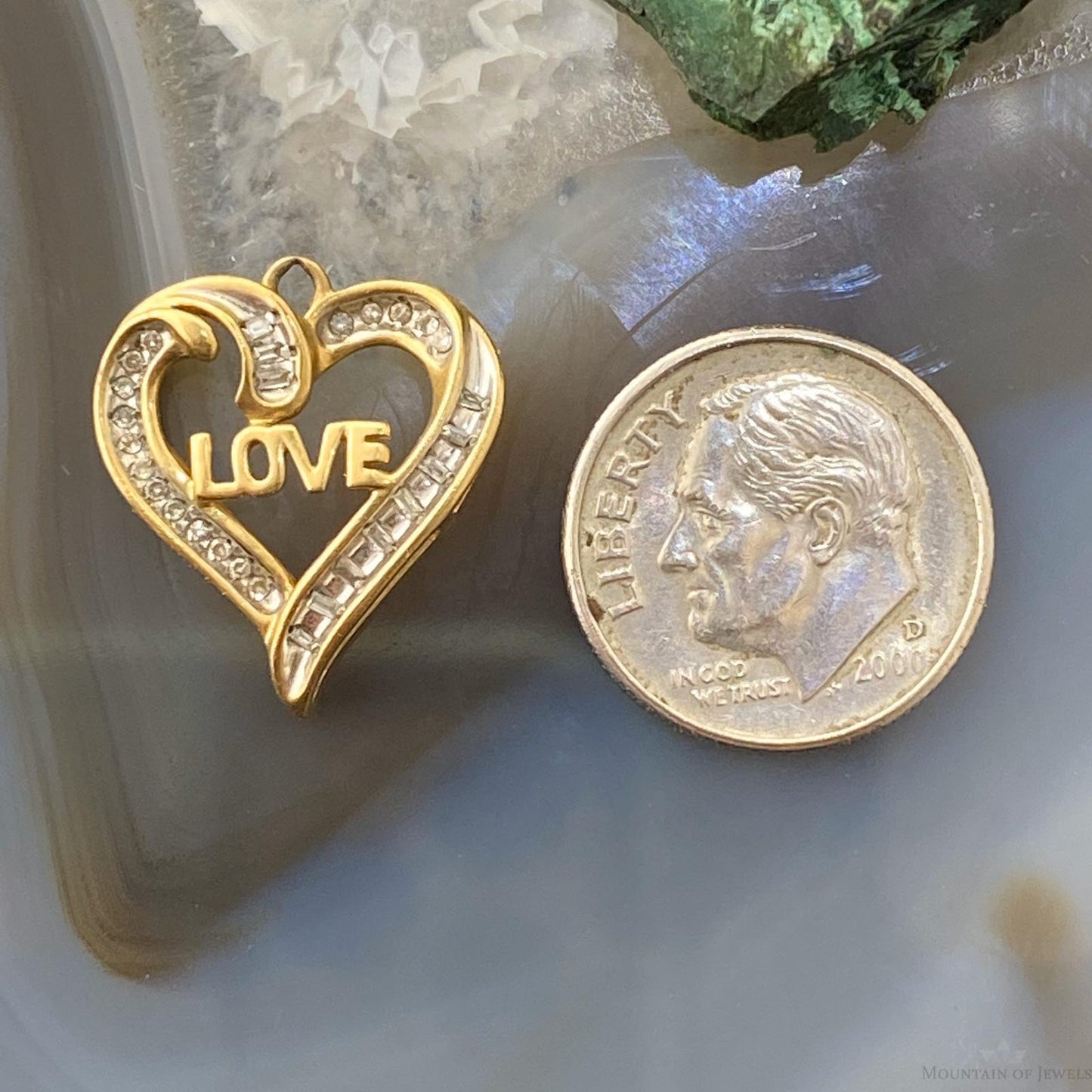 10K Yellow Gold Diamonds LOVE Heart Shape Pendant Necklace For Women