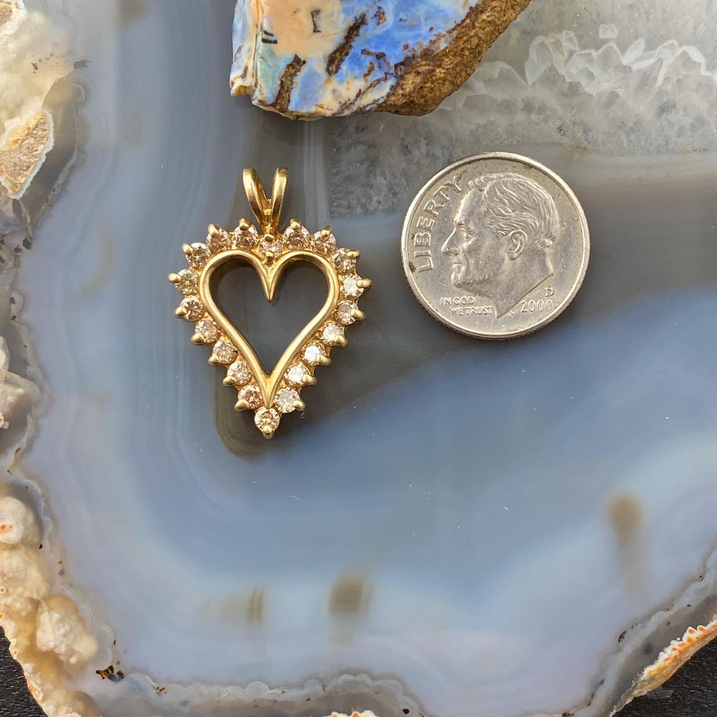 10K Yellow Gold Brown Diamonds Heart Shape Pendant For Women