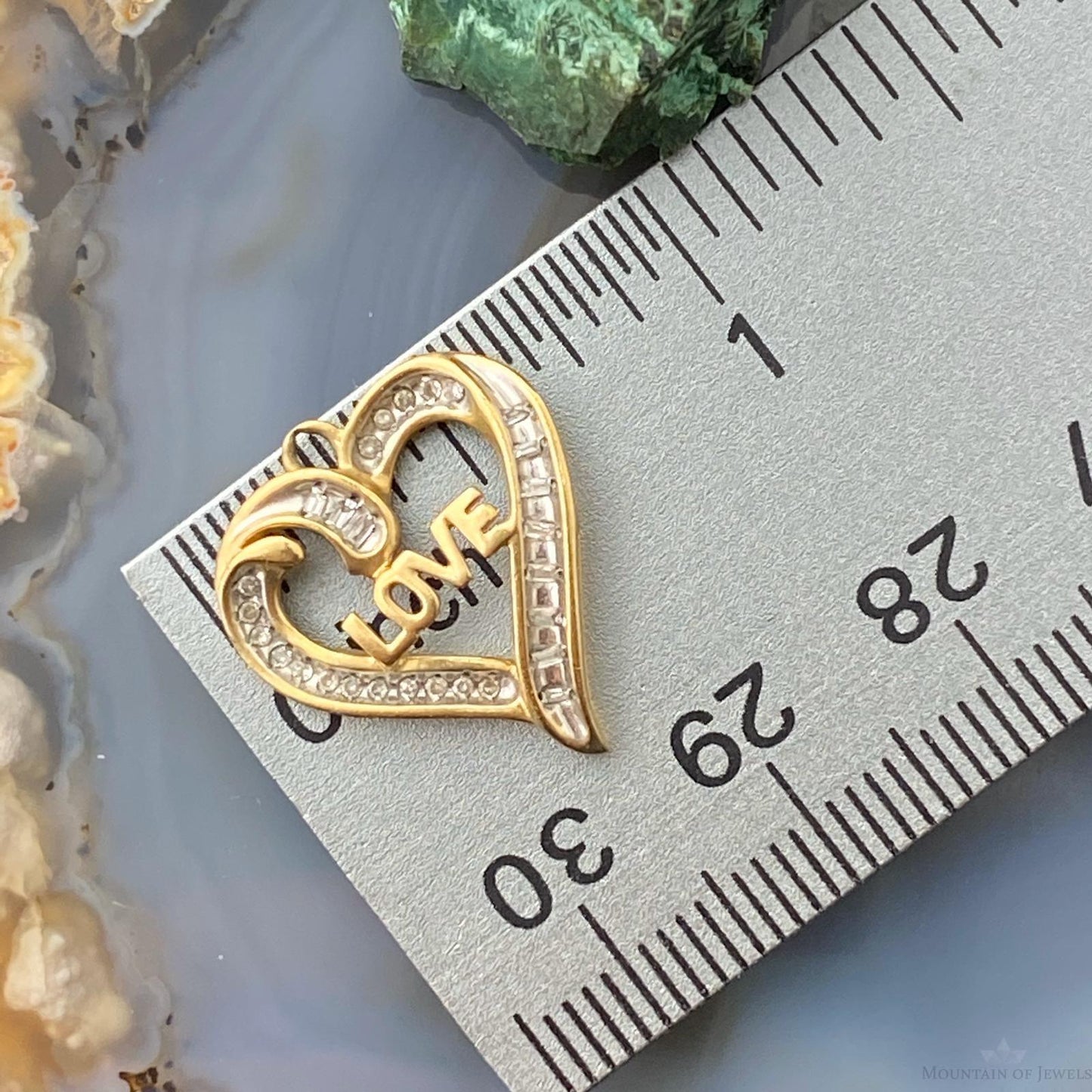 10K Yellow Gold Diamonds LOVE Heart Shape Pendant Necklace For Women