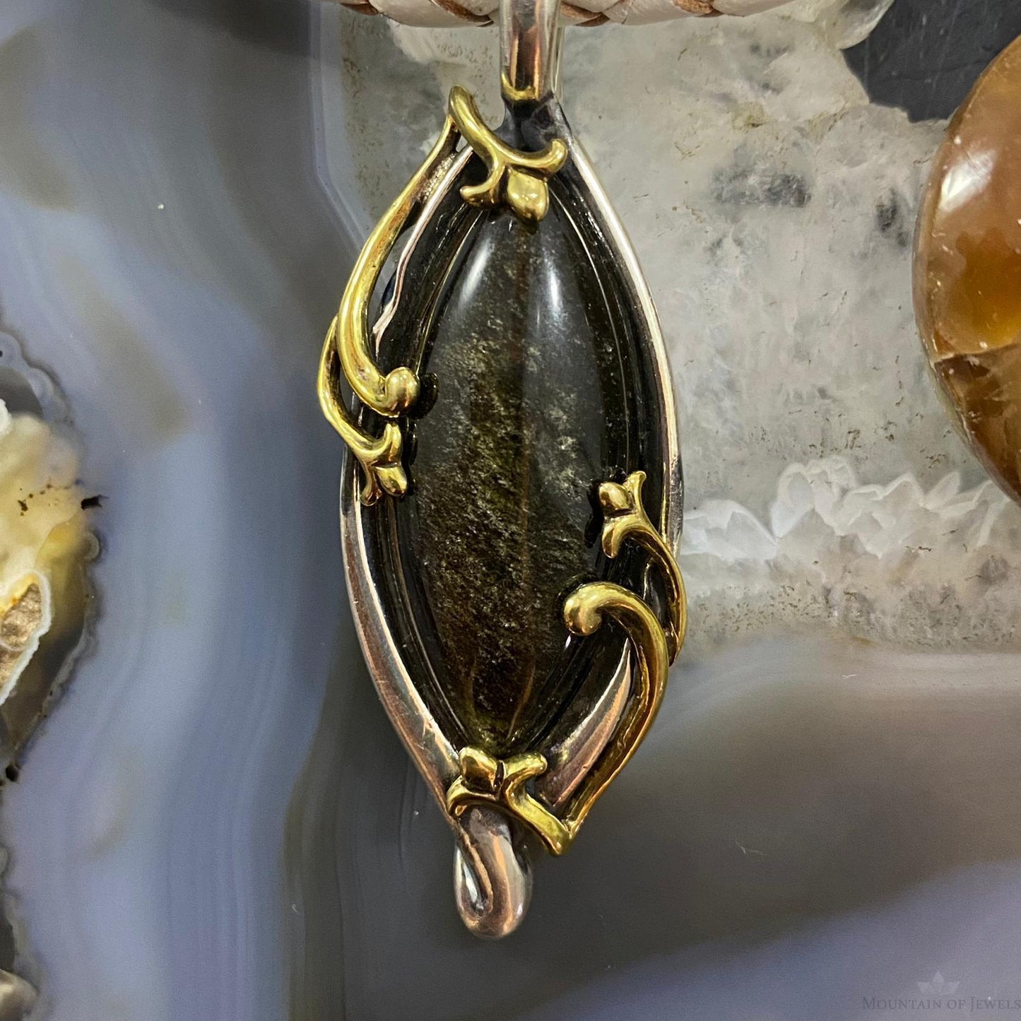 Carolyn Pollack Southwestern Style Sterling Silver & Brass Brown Quartz Decorated Pendant For Women