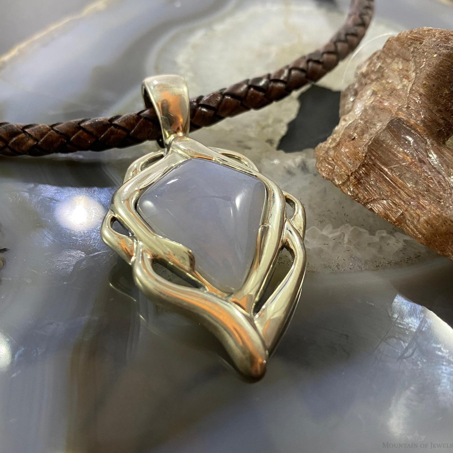 Carolyn Pollack Southwestern Style Sterling Silver Blue Lace Agate Decorated Pendant For Women