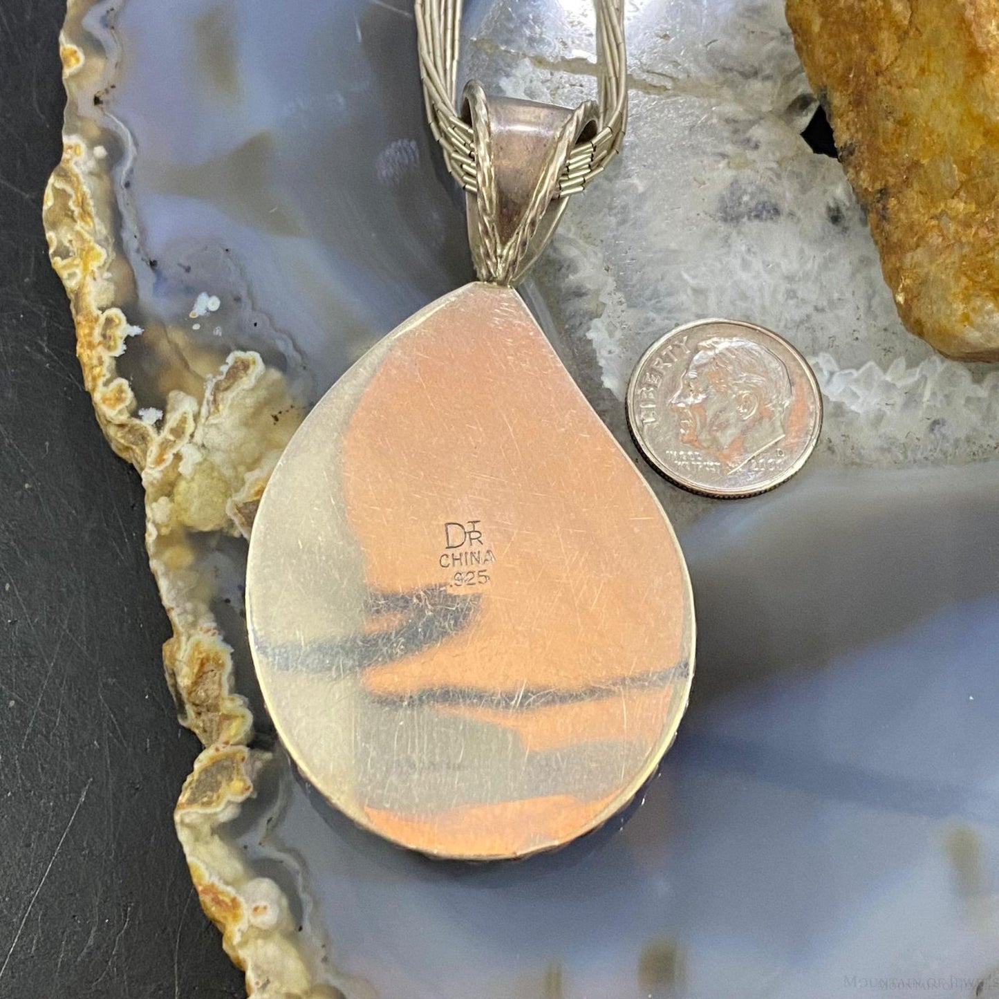 Sterling Silver Teardrop Zebra Stone w/17" Liquid Silver Necklace For Women, Desert Rose Trading