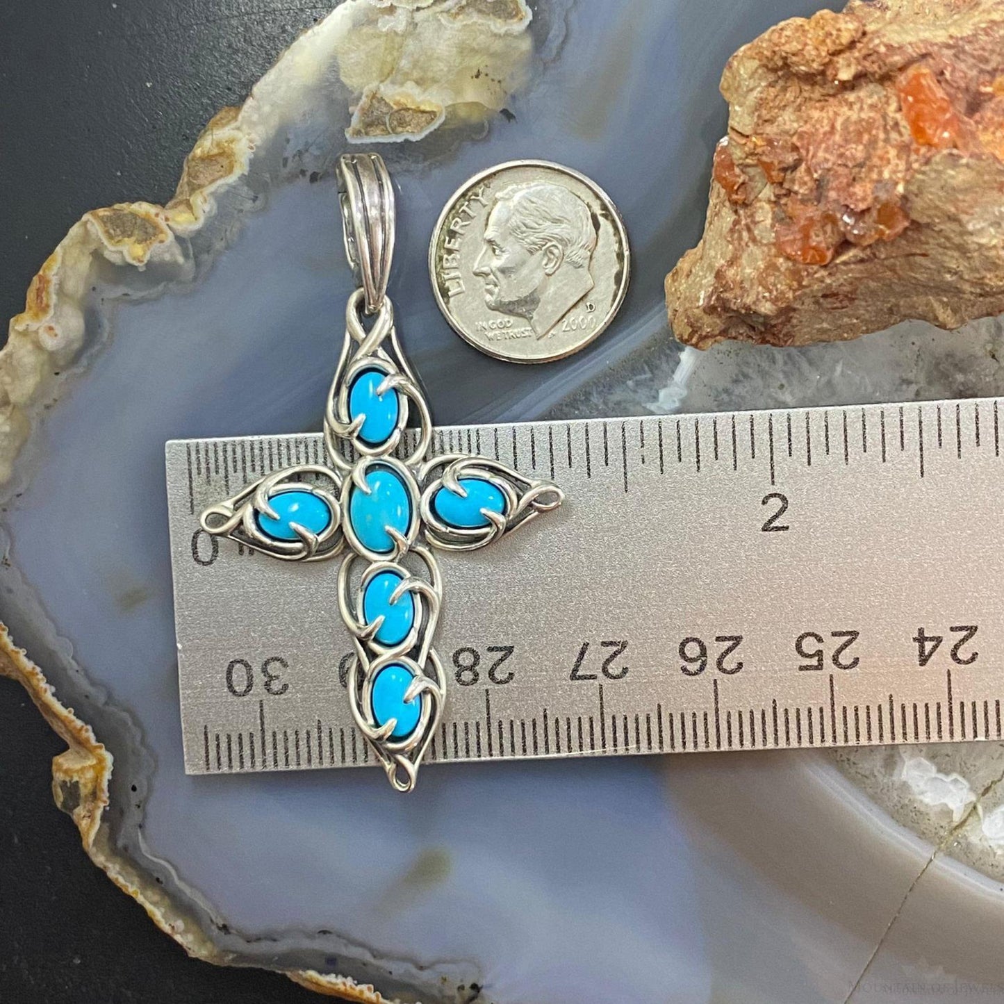 Carolyn Pollack Southwestern Style Sterling Silver Turquoise Decorated Cross Pendant For Women