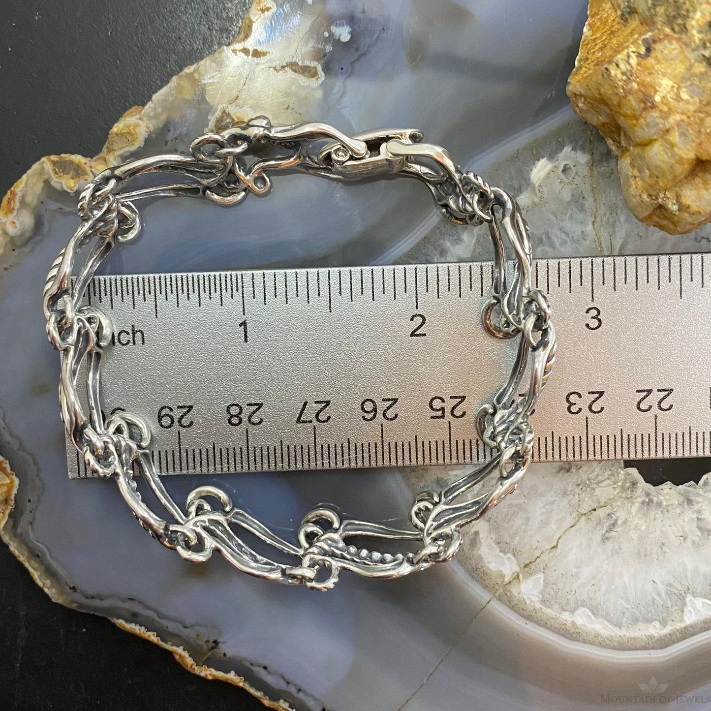 Carolyn Pollack Sterling Silver 7" Decorated Curvy Link Bracelet For Women