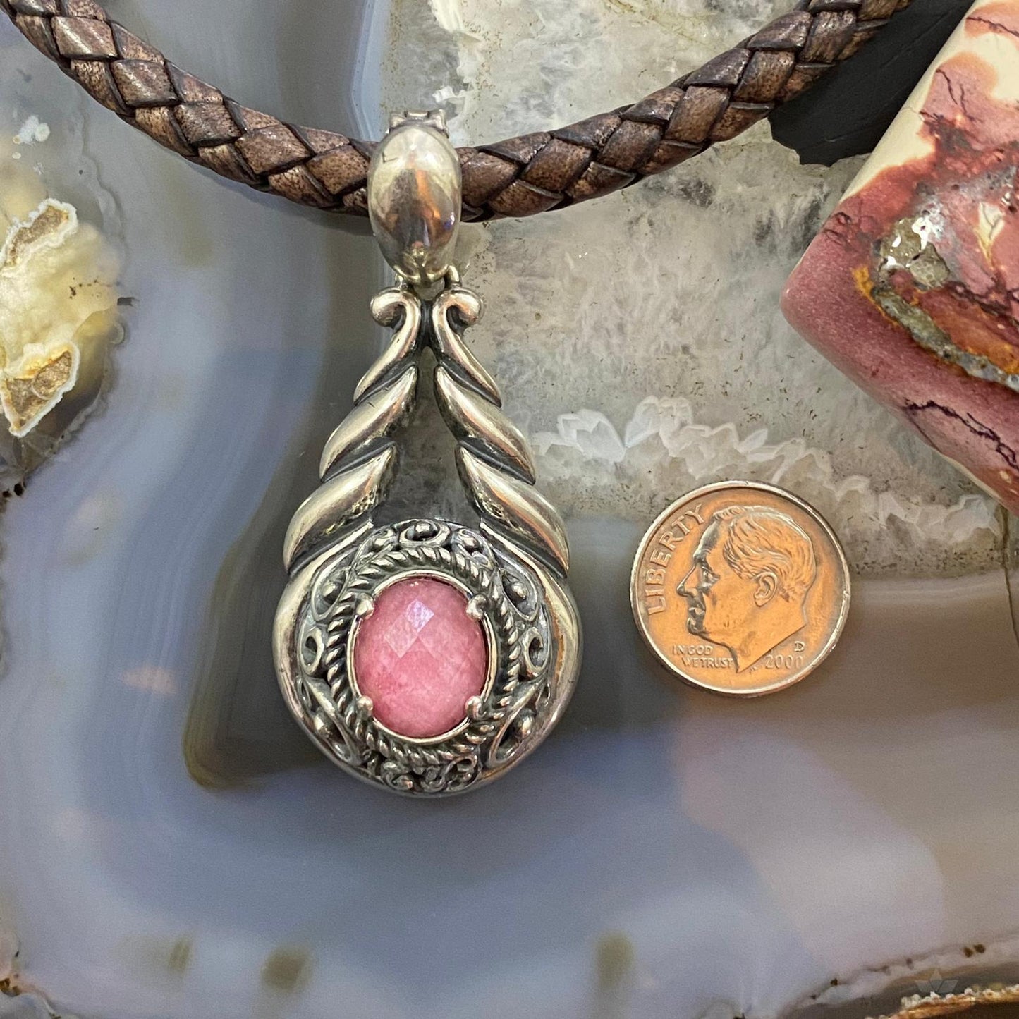Carolyn Pollack Sterling Silver Rhodonite Doublet Decorated Enhancer Pendant For Women