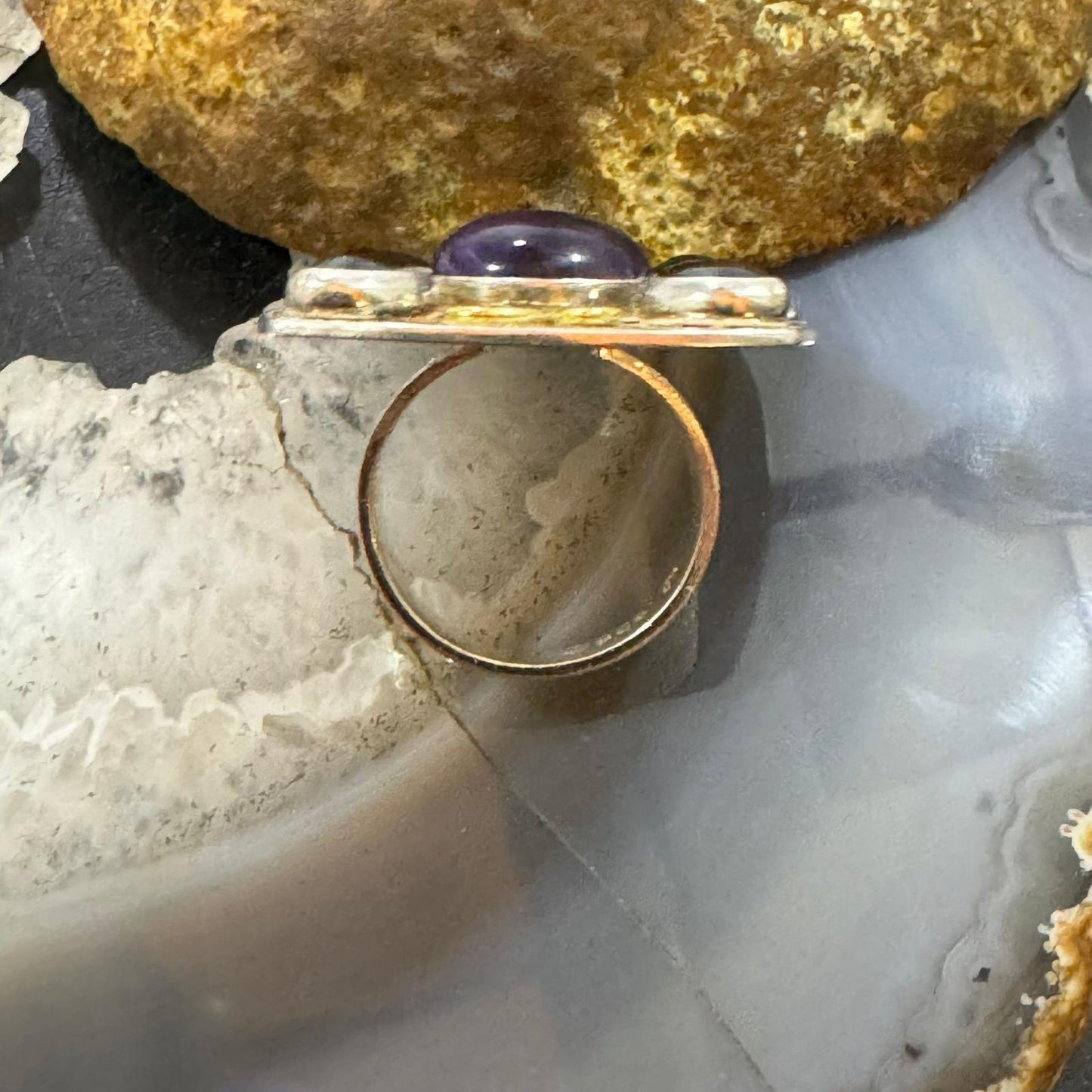 Carolyn Pollack Sterling Silver & Brass Amethyst & 4 Garnet Decorated Ring For Women