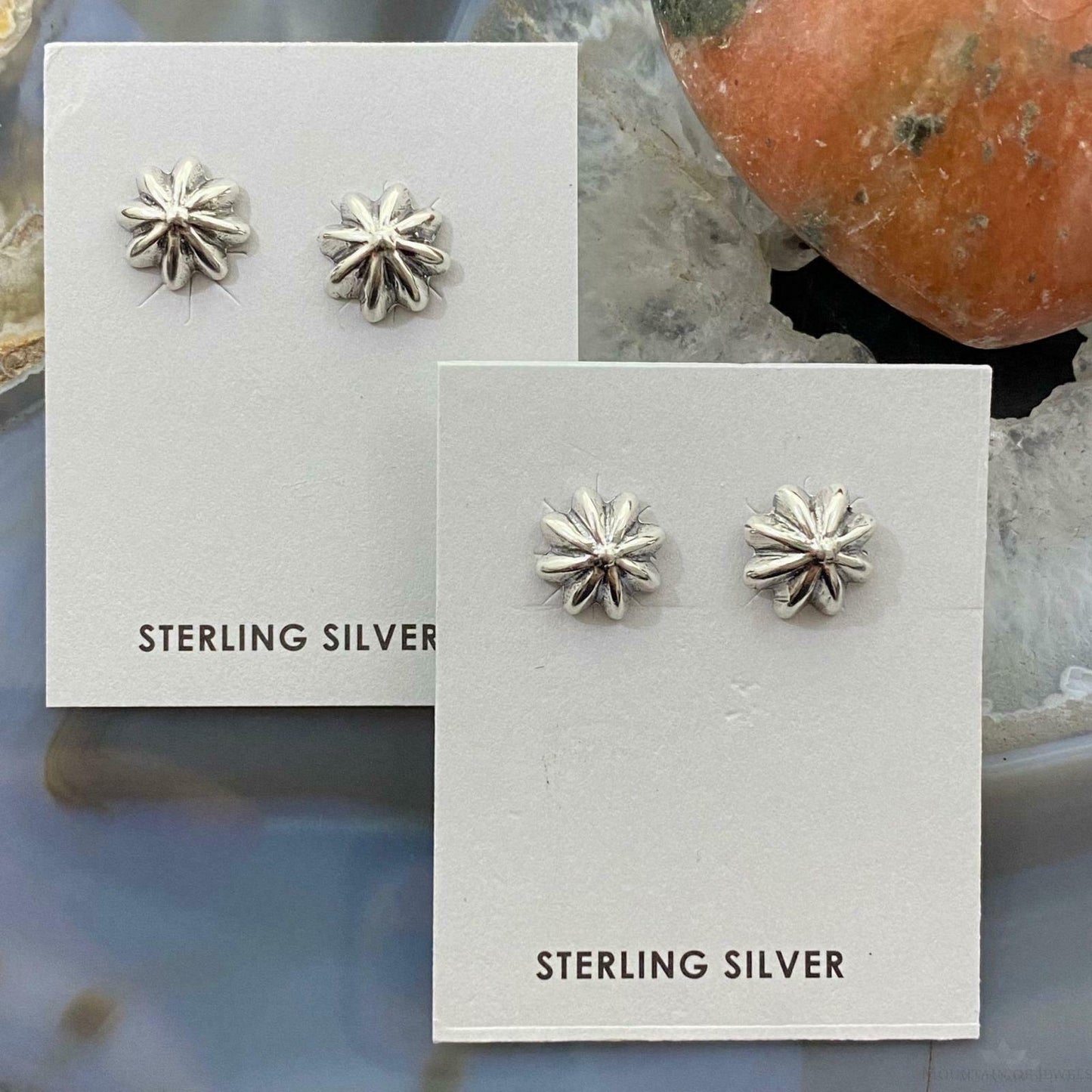 Sterling Silver Floral Stud Earrings For Women (1 Pair) - Mountain Of Jewels