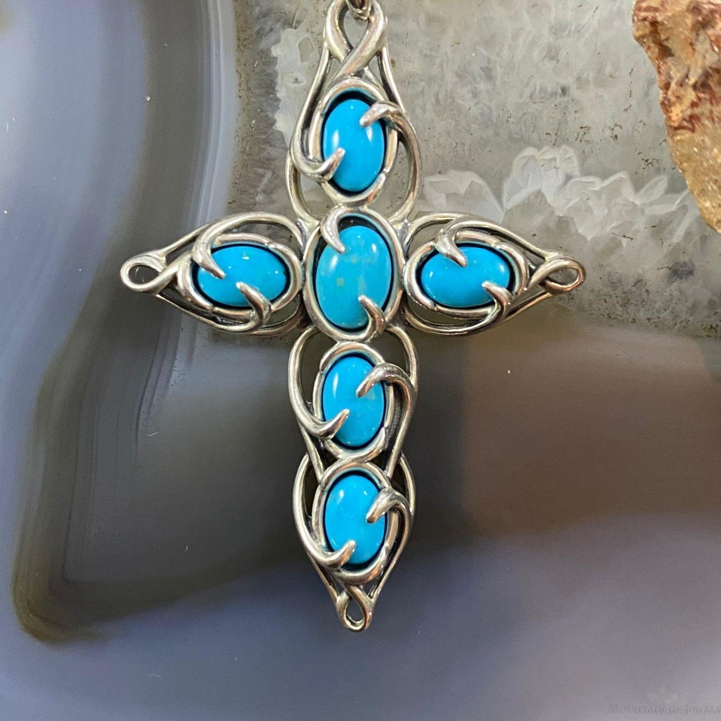 Carolyn Pollack Southwestern Style Sterling Silver Turquoise Decorated Cross Pendant For Women