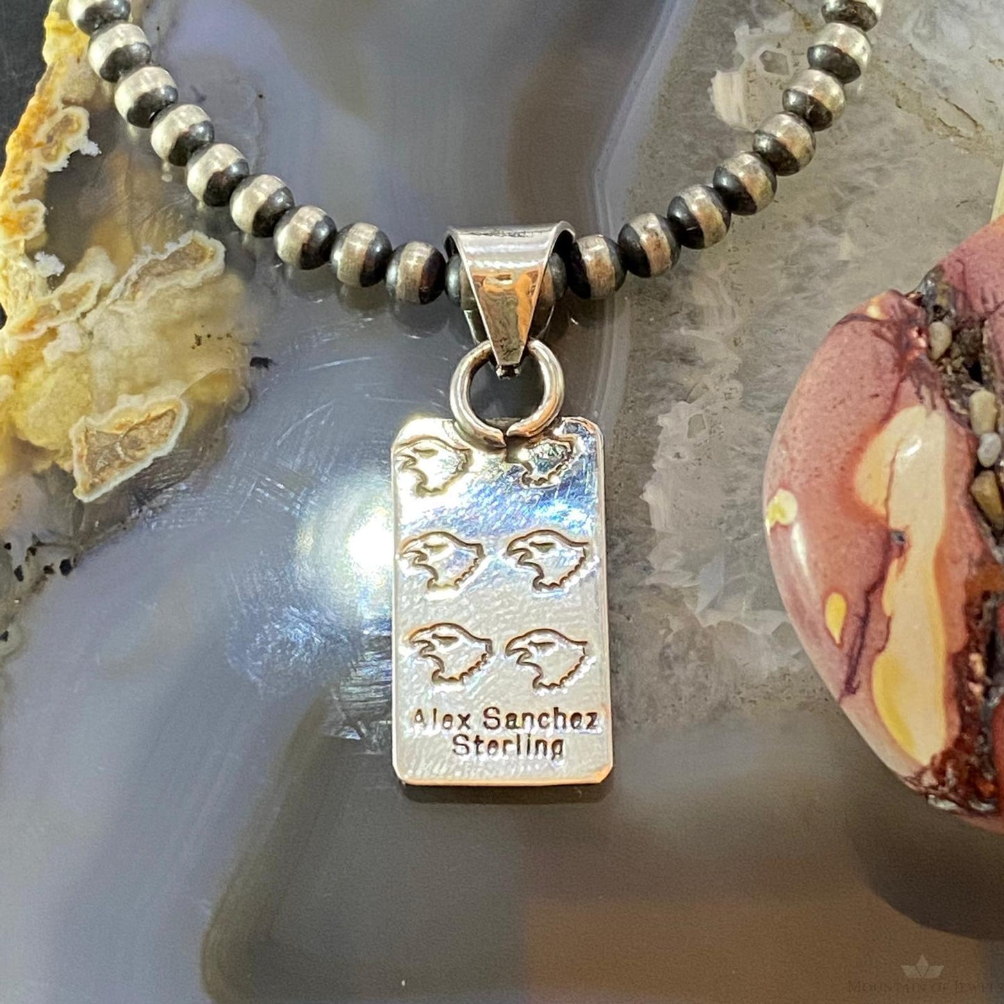Alex Sanchez Native American Sterling Silver Petroglyph Dainty Pendant #3 - Mountain of Jewels