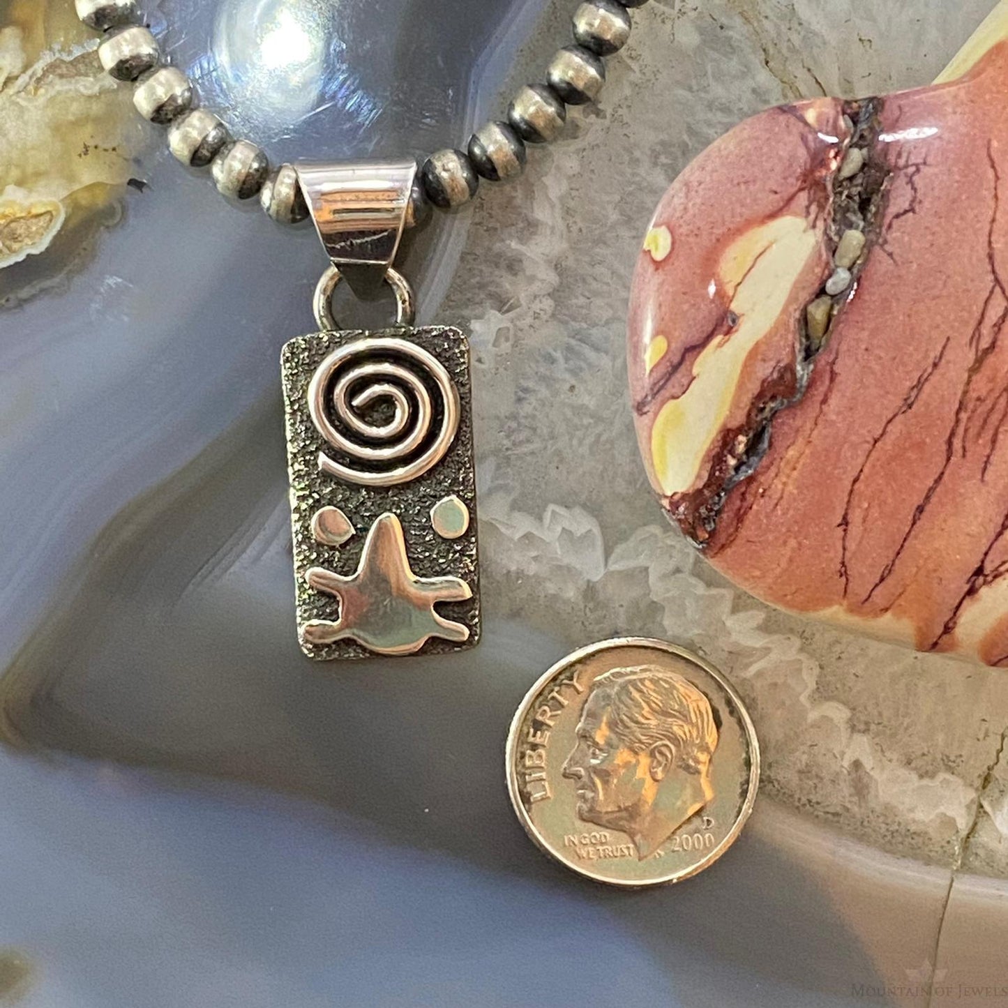 Alex Sanchez Native American Sterling Silver Petroglyph Dainty Pendant #3 - Mountain of Jewels