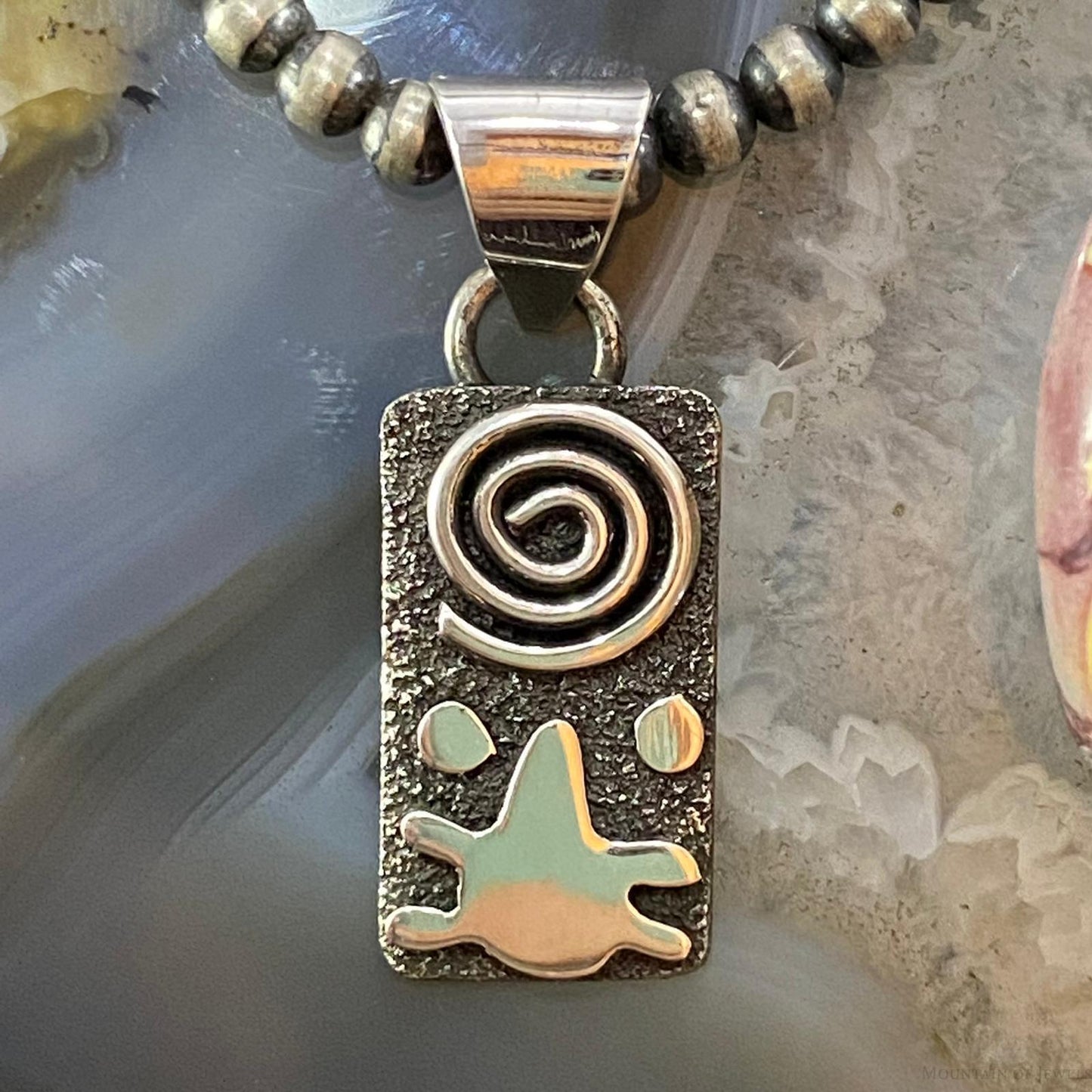 Alex Sanchez Native American Sterling Silver Petroglyph Dainty Pendant #3 - Mountain of Jewels