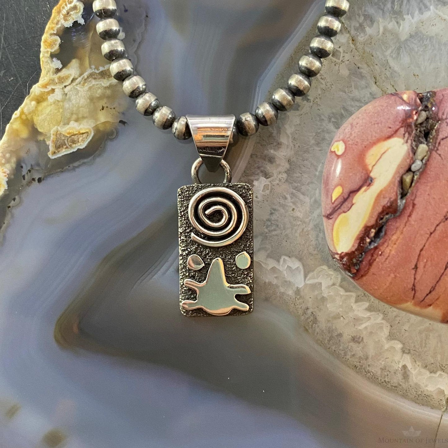 Alex Sanchez Native American Sterling Silver Petroglyph Dainty Pendant #3 - Mountain of Jewels