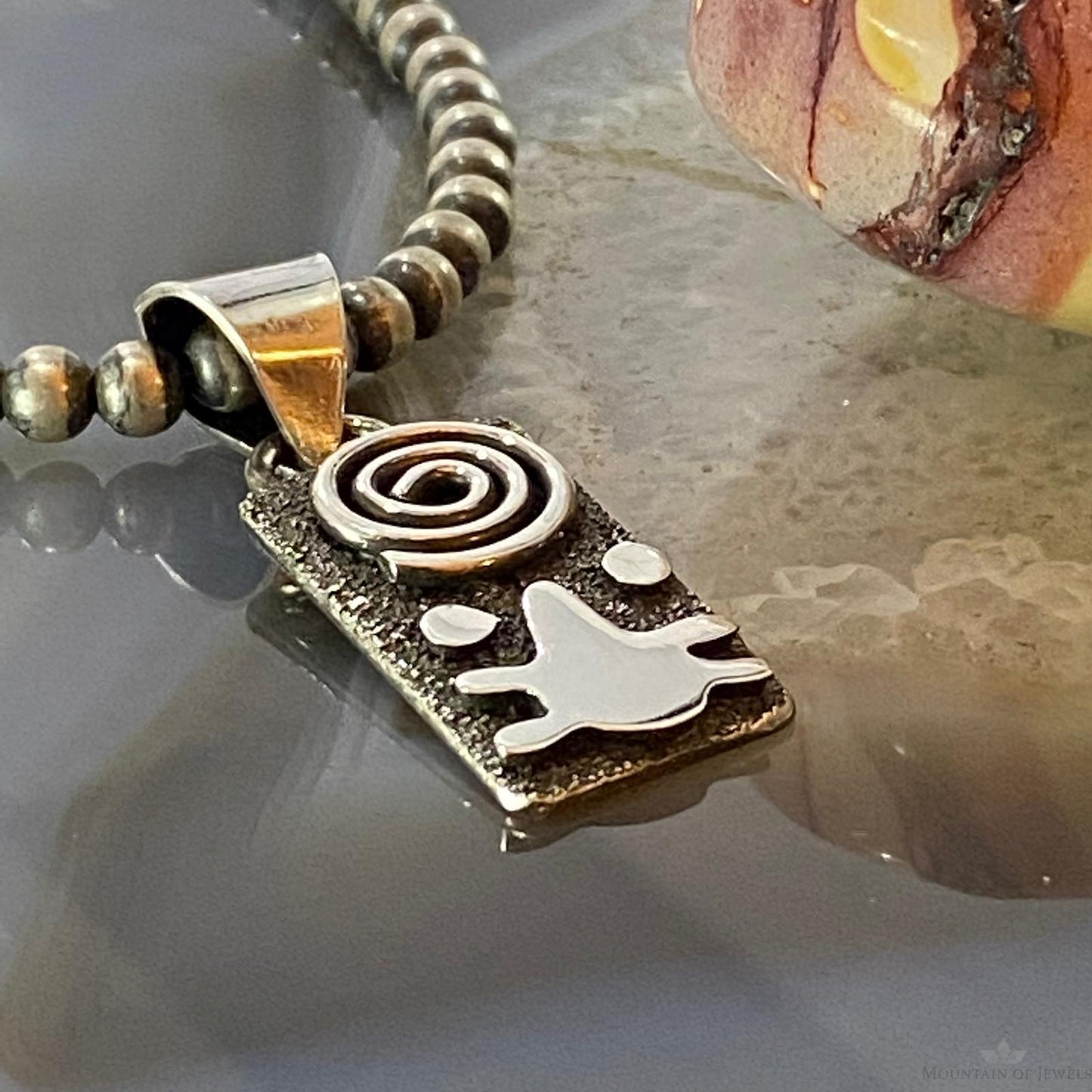 Alex Sanchez Native American Sterling Silver Petroglyph Dainty Pendant #3 - Mountain of Jewels