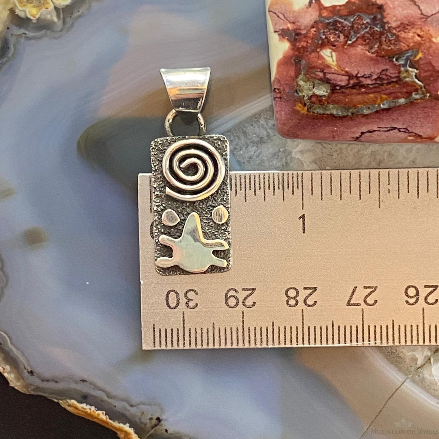Alex Sanchez Native American Sterling Silver Petroglyph Dainty Pendant #3 - Mountain of Jewels