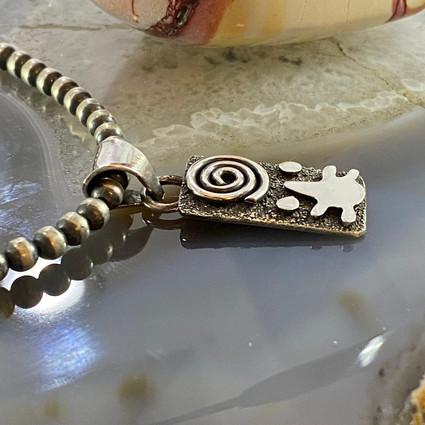 Alex Sanchez Native American Sterling Silver Petroglyph Dainty Pendant #3 - Mountain of Jewels