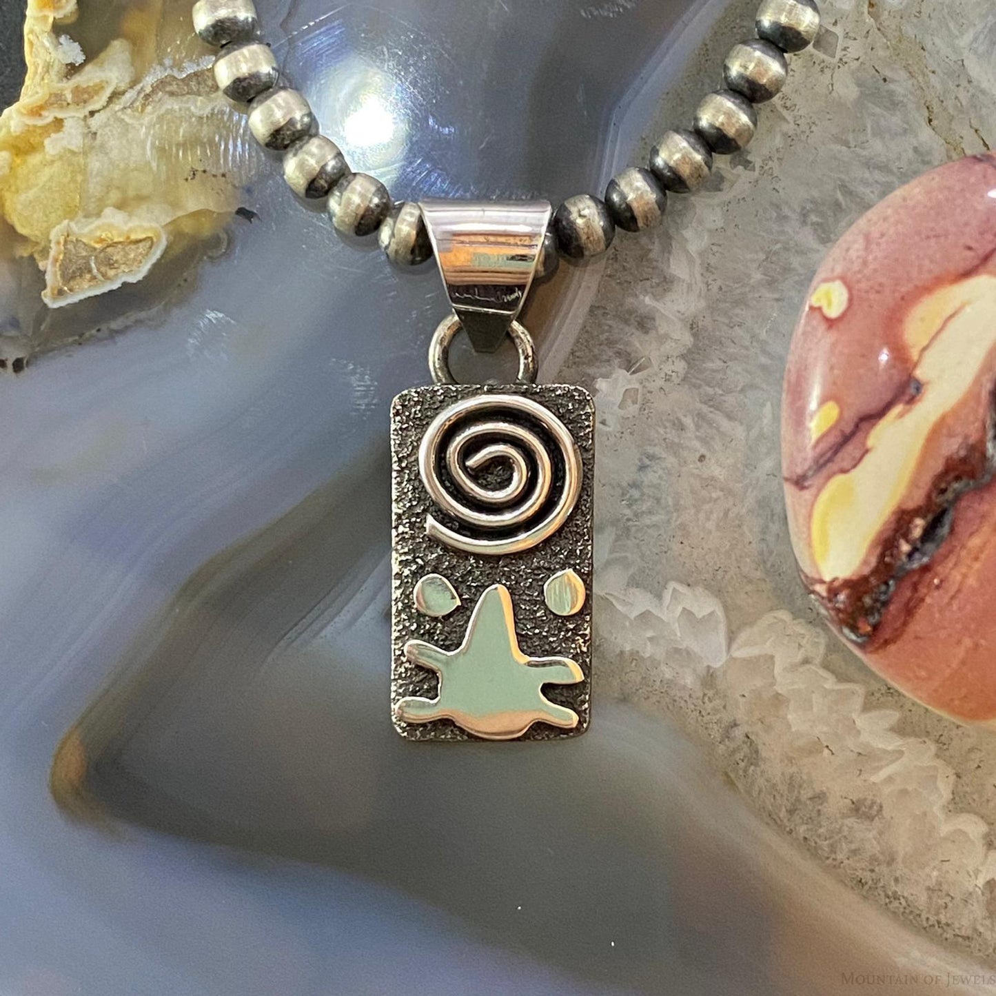 Alex Sanchez Native American Sterling Silver Petroglyph Dainty Pendant #3 - Mountain of Jewels