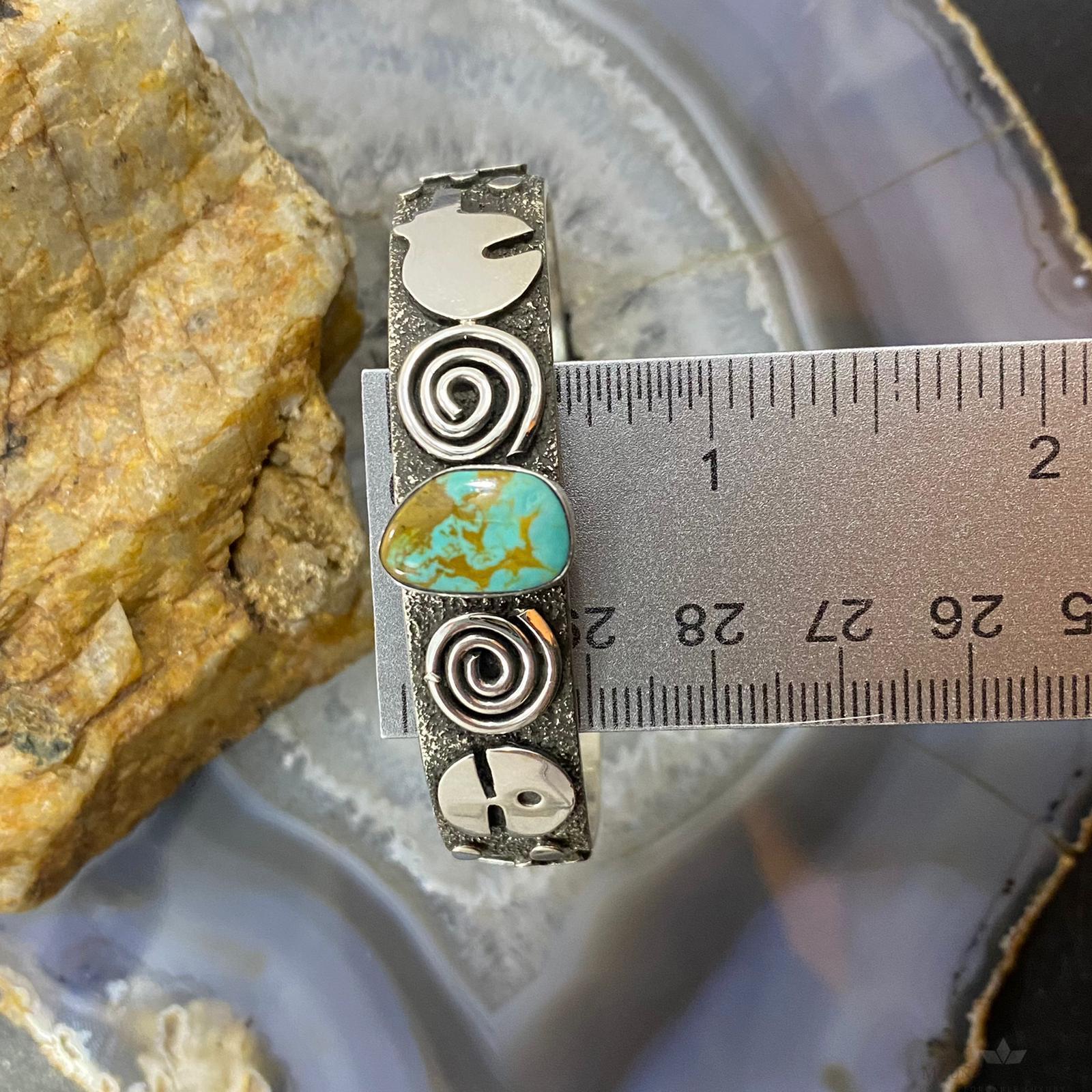 Alex Sanchez Native American Sterling Silver Turquoise Petroglyph Bracelet #1 - Mountain Of Jewels
