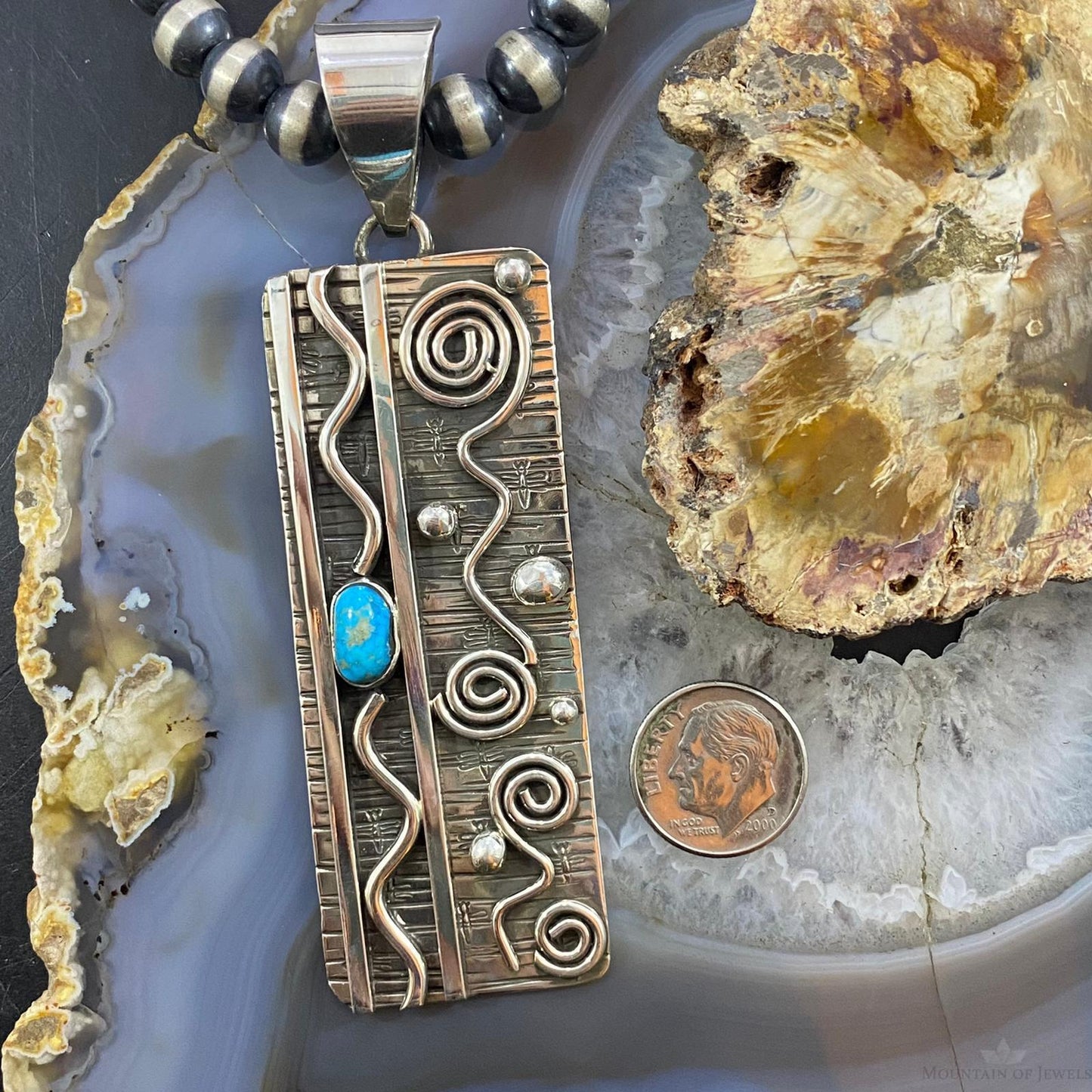 Alex Sanchez New Style Sterling Silver Turquoise Rectangle Unisex Pendant - Mountain of Jewels