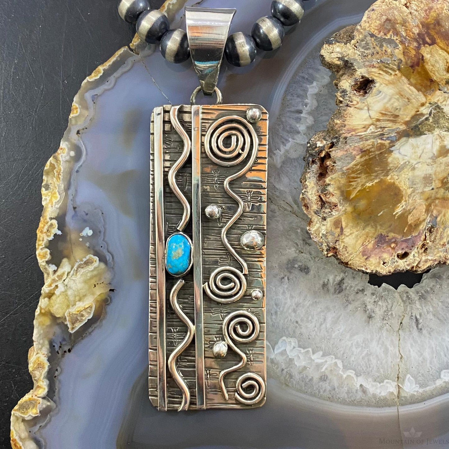Alex Sanchez New Style Sterling Silver Turquoise Rectangle Unisex Pendant - Mountain of Jewels