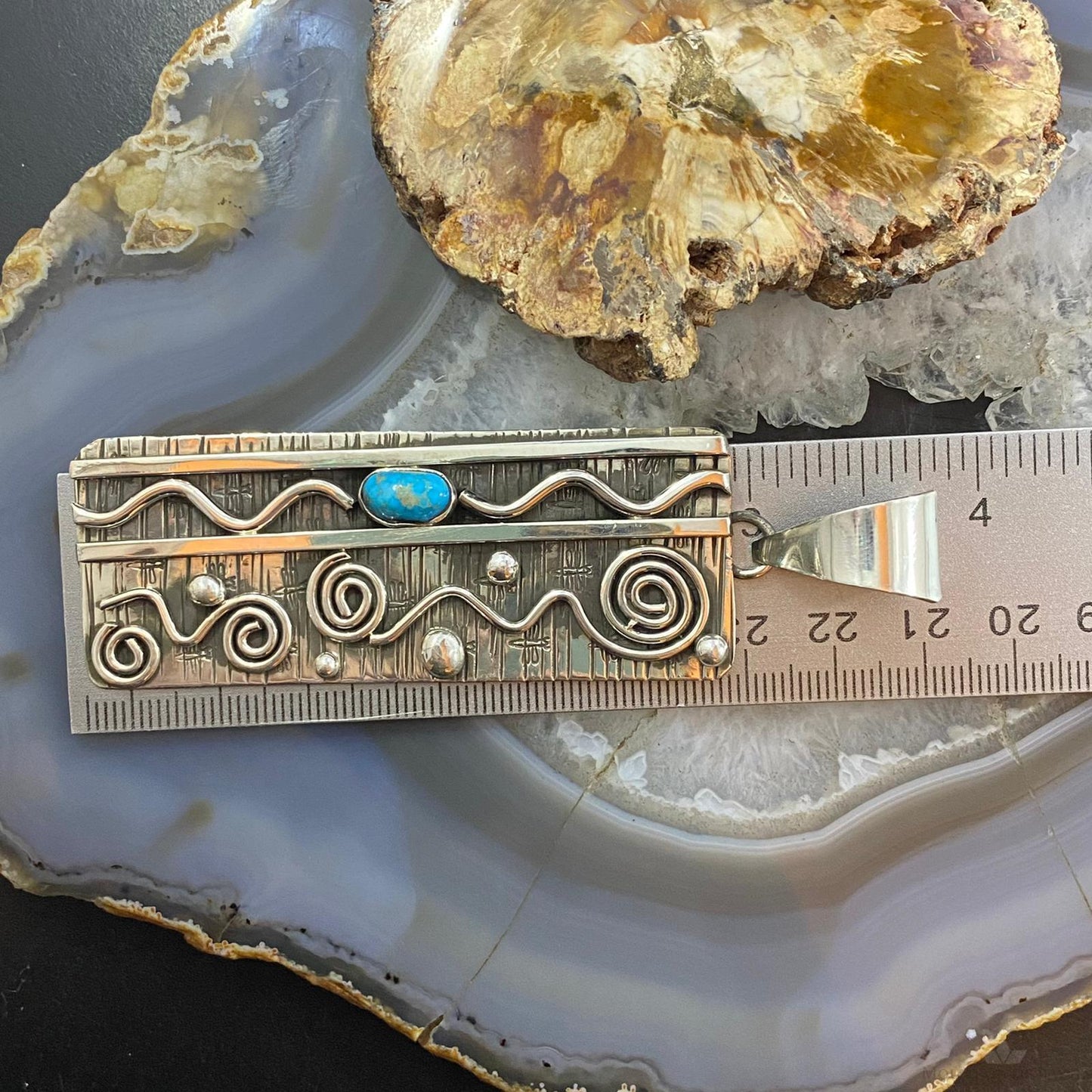 Alex Sanchez New Style Sterling Silver Turquoise Rectangle Unisex Pendant - Mountain of Jewels