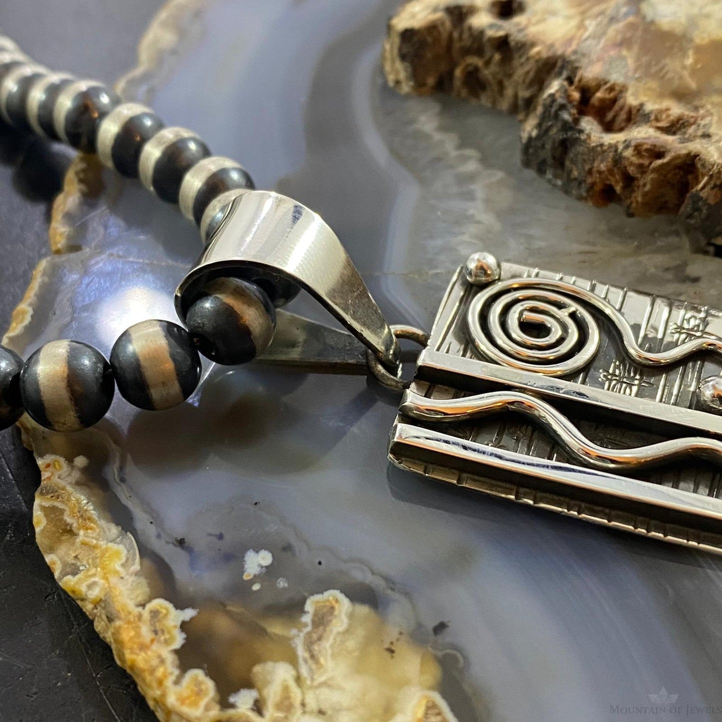 Alex Sanchez New Style Sterling Silver Turquoise Rectangle Unisex Pendant - Mountain of Jewels