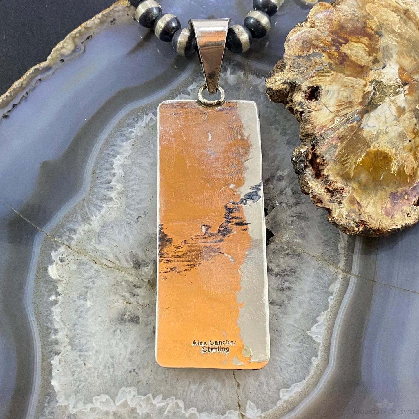 Alex Sanchez New Style Sterling Silver Turquoise Rectangle Unisex Pendant - Mountain of Jewels