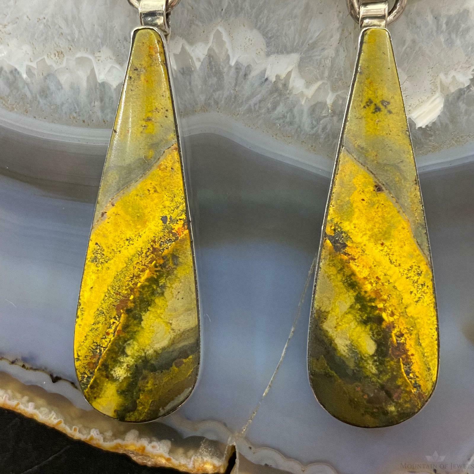 Alex Sanchez Sterling Silver Bumblebee Jasper Petroglyph Drop Earrings For Women - Mountain Of Jewels