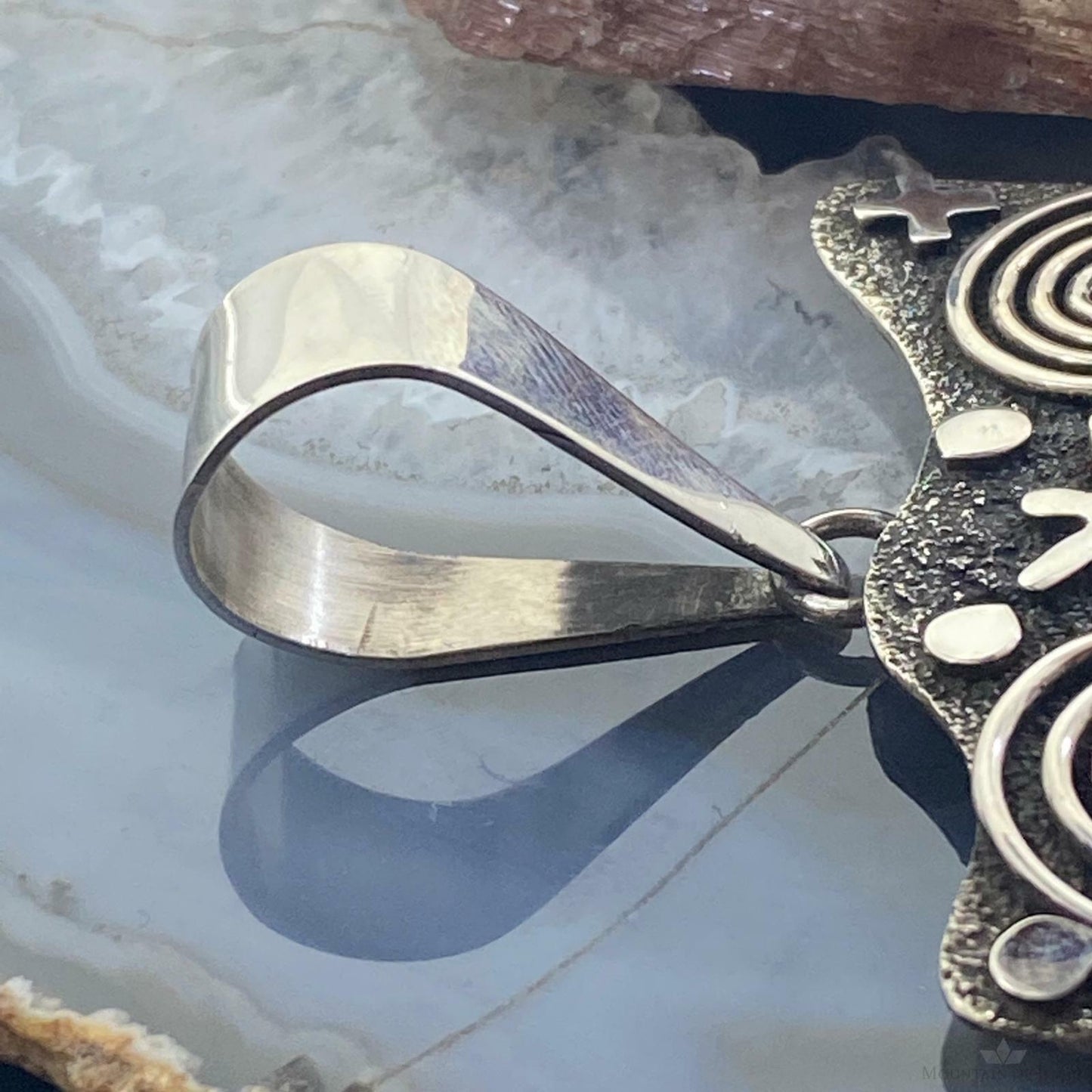 Alex Sanchez Sterling Silver Turquoise Petroglyph Unisex Long and Unique Pendant - Mountain of Jewels