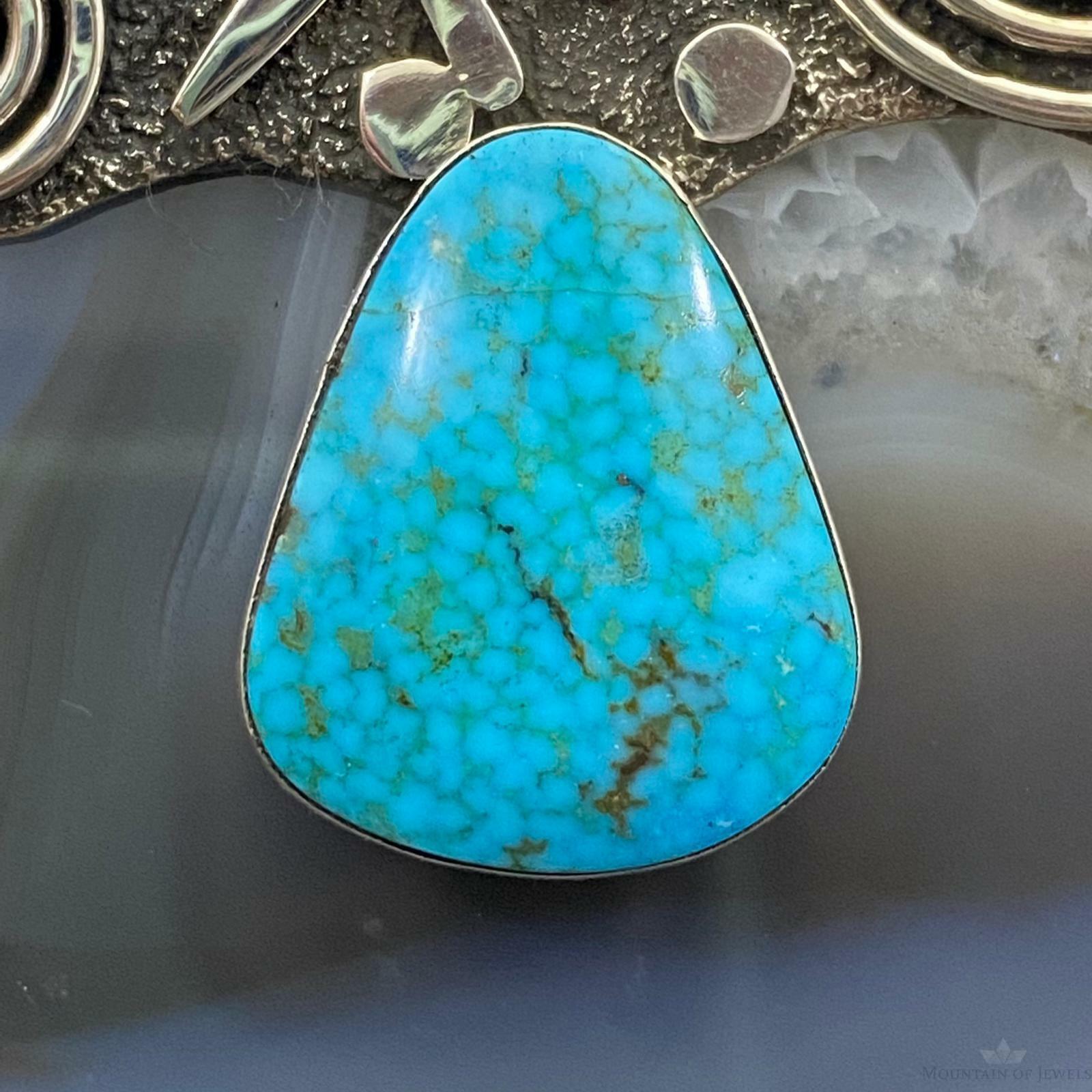 Alex Sanchez Sterling Silver Turquoise Petroglyph Unisex Long and Unique Pendant - Mountain of Jewels