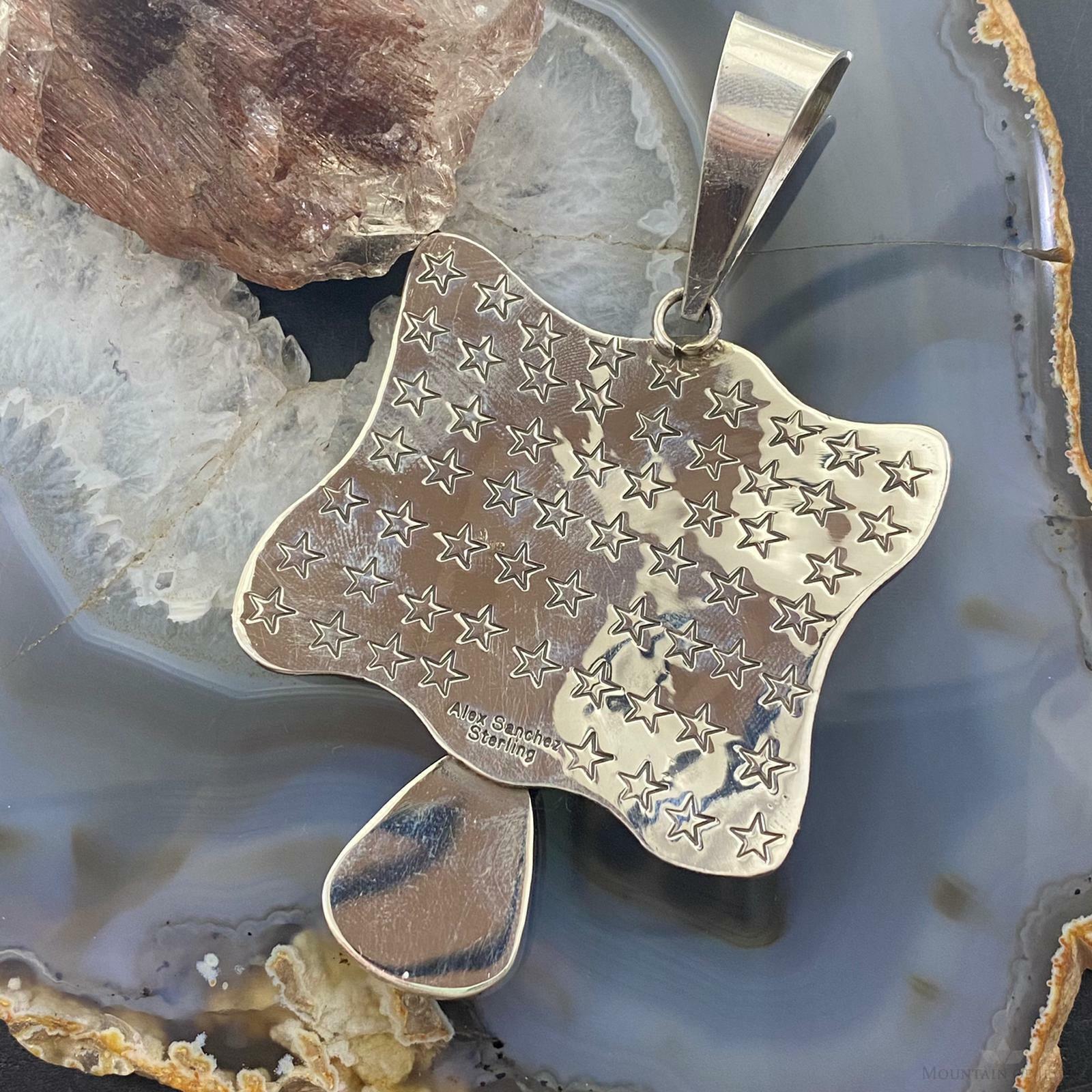Alex Sanchez Sterling Silver Turquoise Petroglyph Unisex Long and Unique Pendant - Mountain of Jewels
