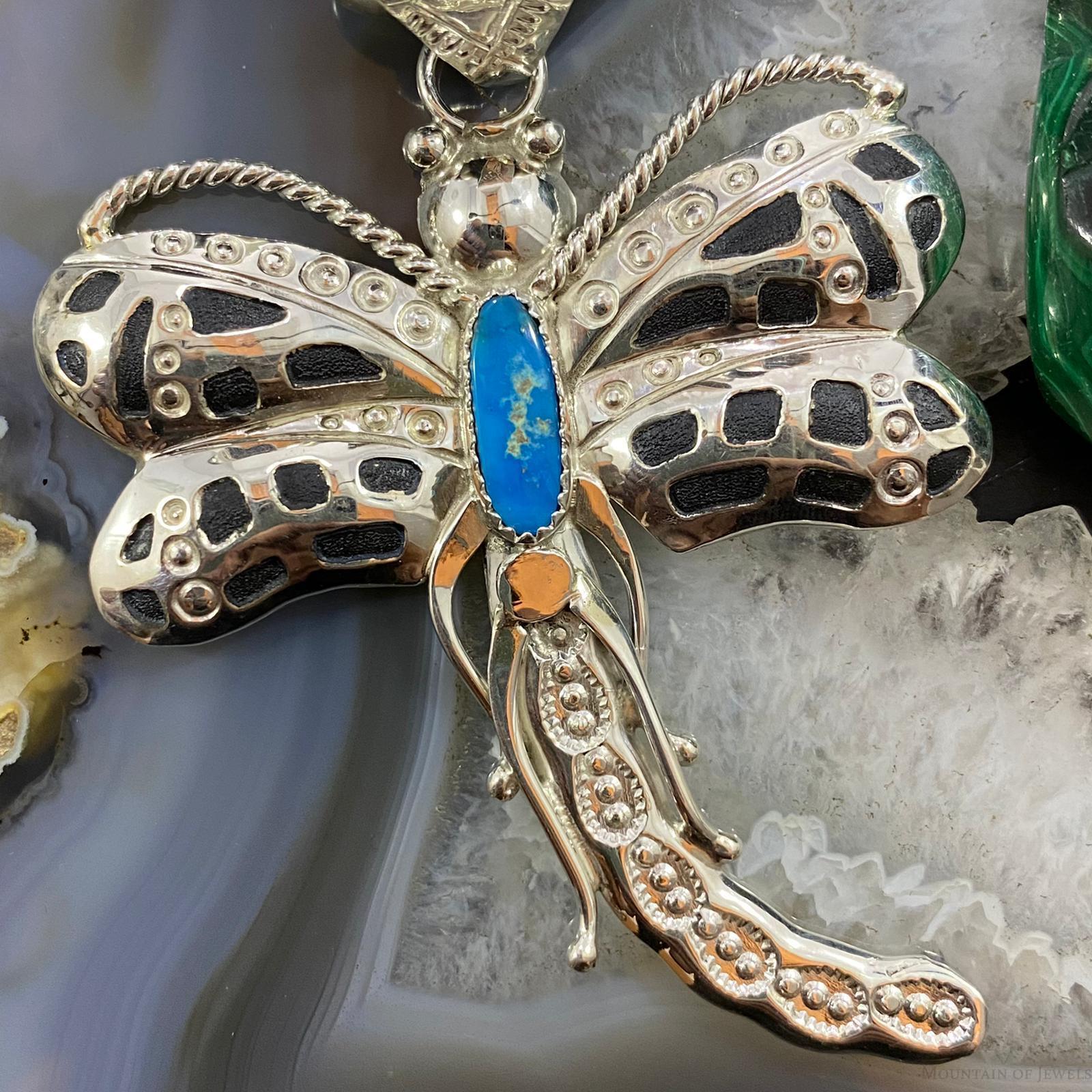 Alonzo Mariano Native American Sterling Kingman Turquoise Dragonfly Pendant - Mountain of Jewels