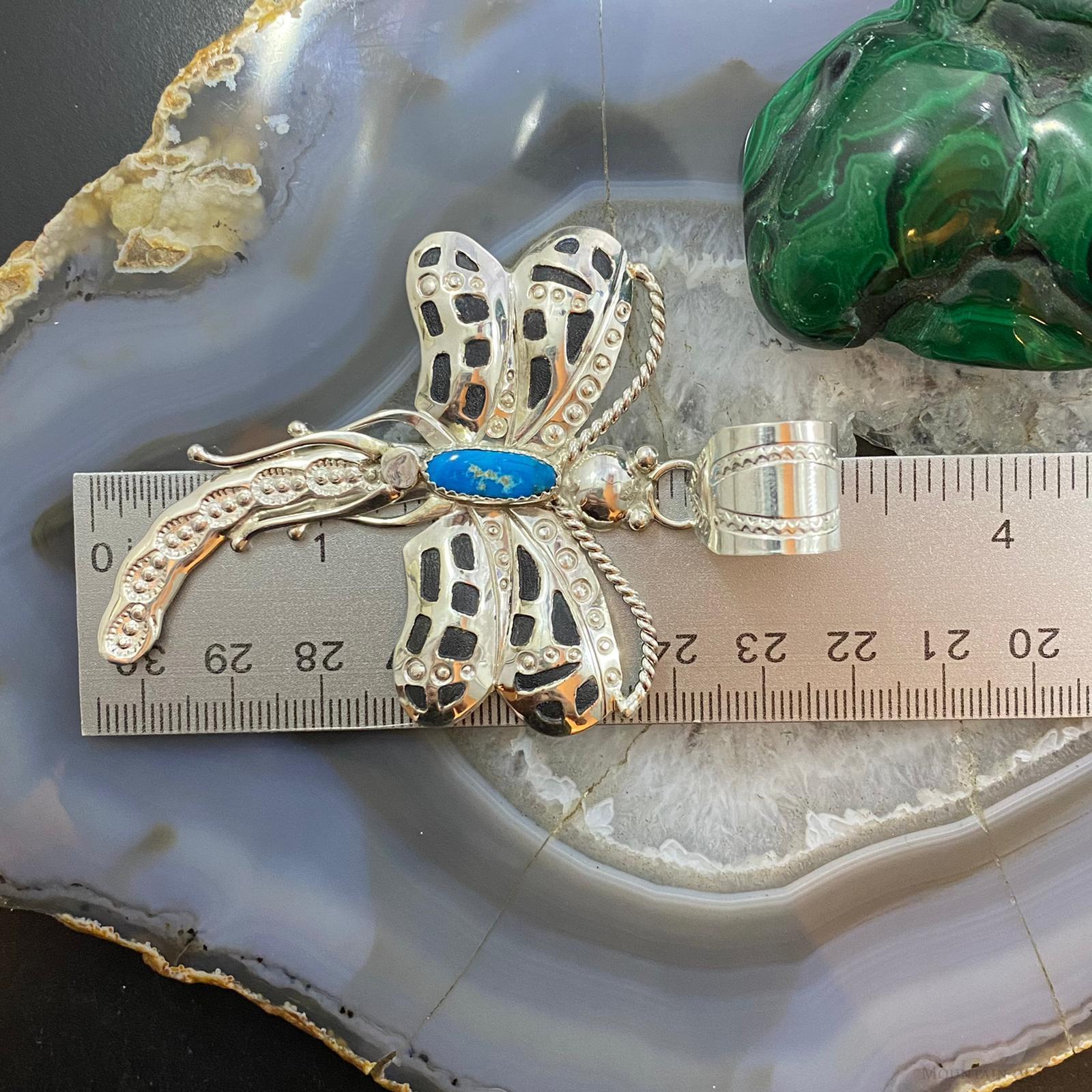 Alonzo Mariano Native American Sterling Kingman Turquoise Dragonfly Pendant - Mountain of Jewels