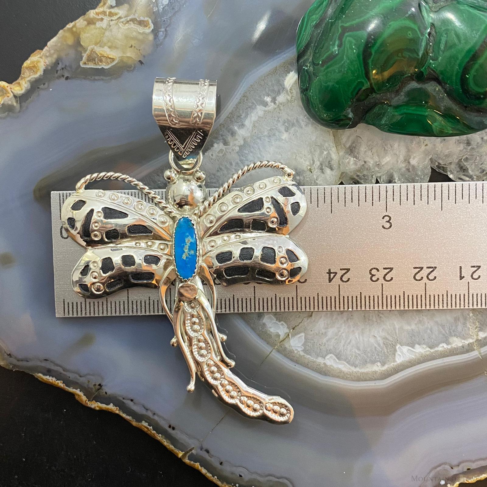 Alonzo Mariano Native American Sterling Kingman Turquoise Dragonfly Pendant - Mountain of Jewels