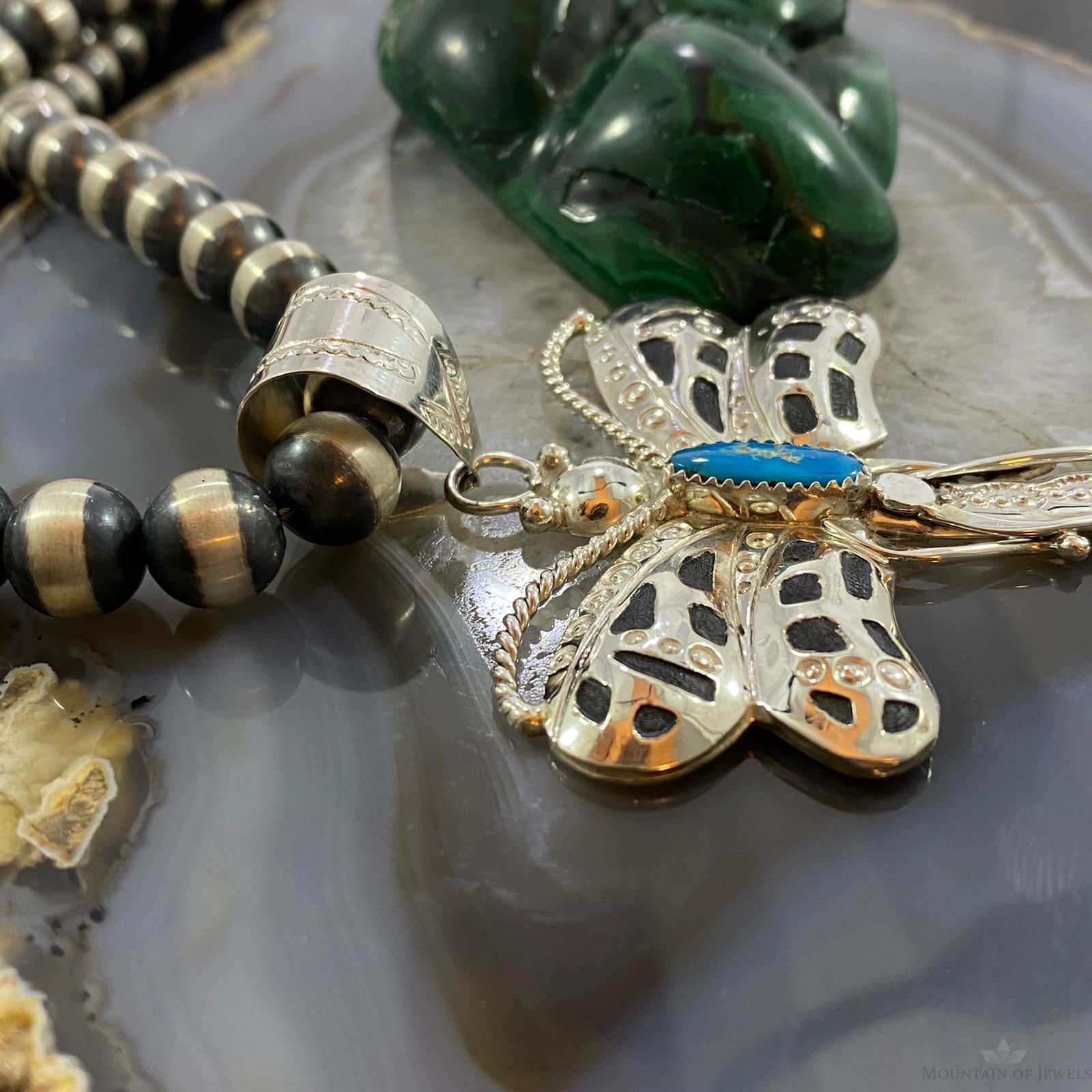 Alonzo Mariano Native American Sterling Kingman Turquoise Dragonfly Pendant - Mountain of Jewels