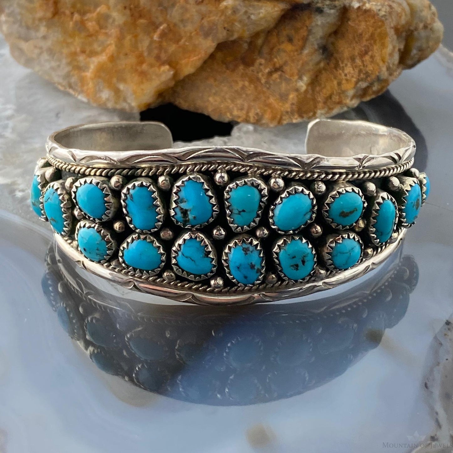 Anita Whitegoat Navajo Native American Sterling Turquoise Bracelet For Women - Mountain of Jewels