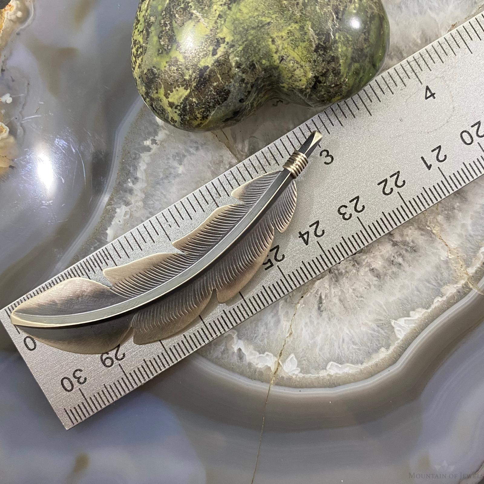 Billy Long Sterling Silver Oxidized Feather Unisex Pendant Necklace - Mountain Of Jewels