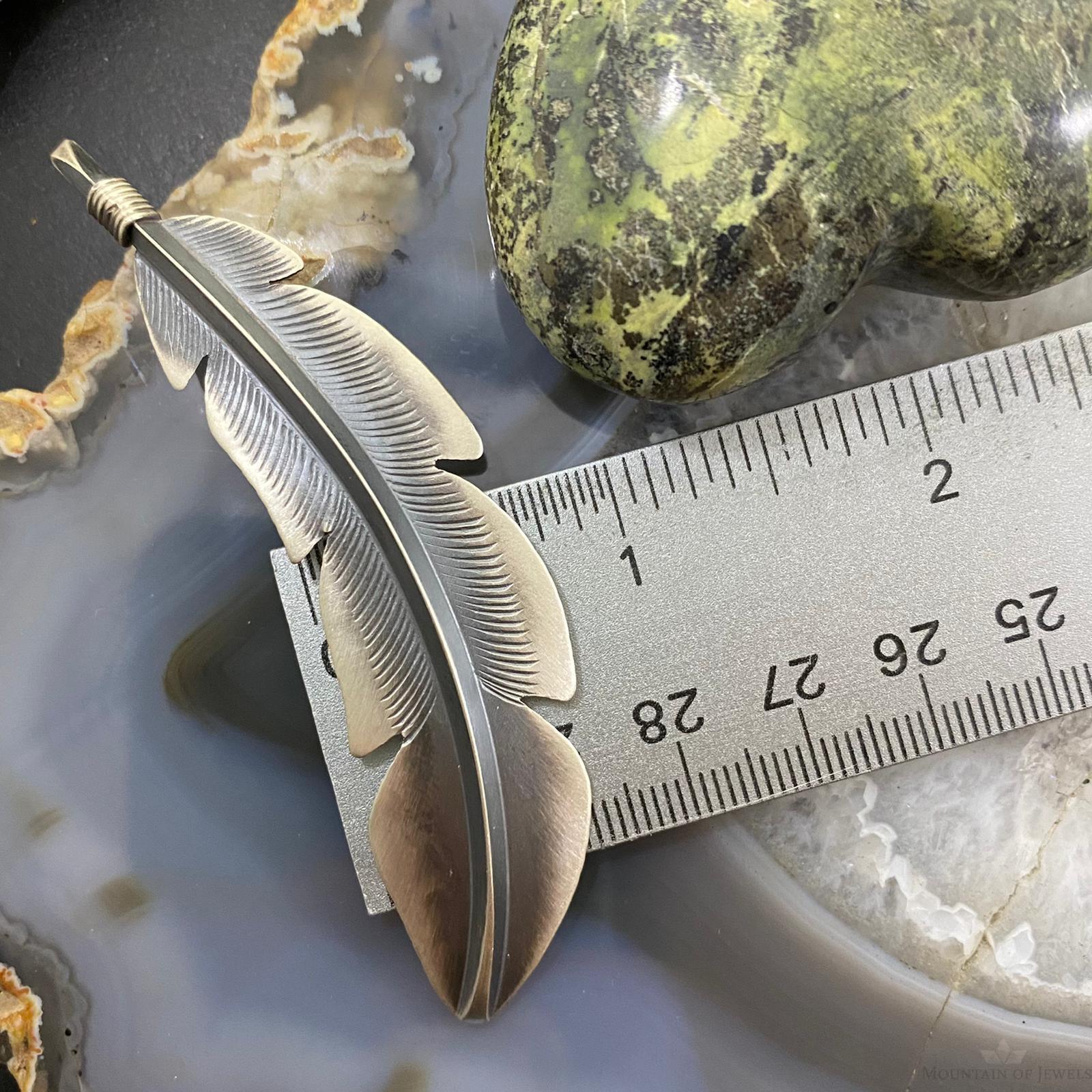 Billy Long Sterling Silver Oxidized Feather Unisex Pendant Necklace - Mountain Of Jewels