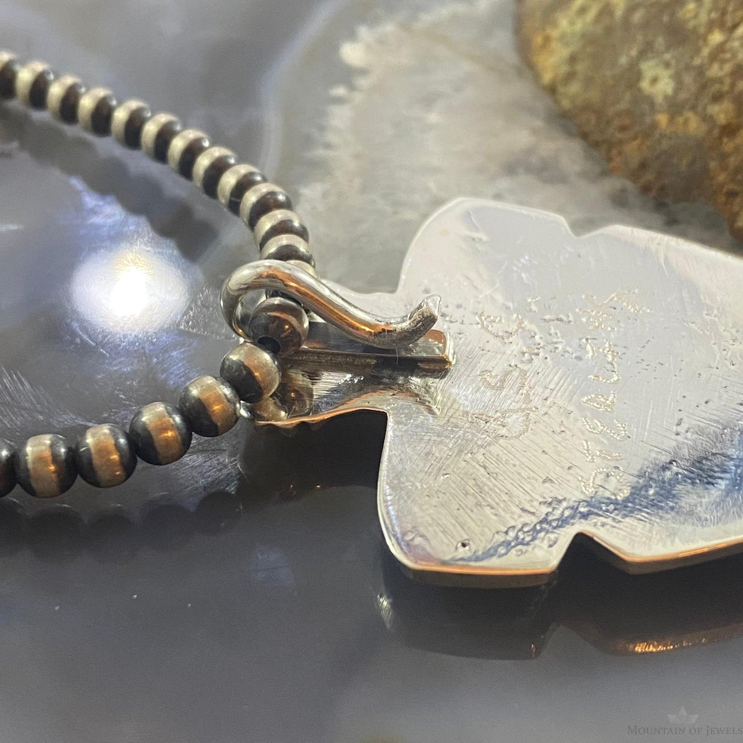 Gary Custer Sterling Silver Tufa Cast Turquoise Bear Claw Arrowhead Uni Pendant - Mountain of Jewels