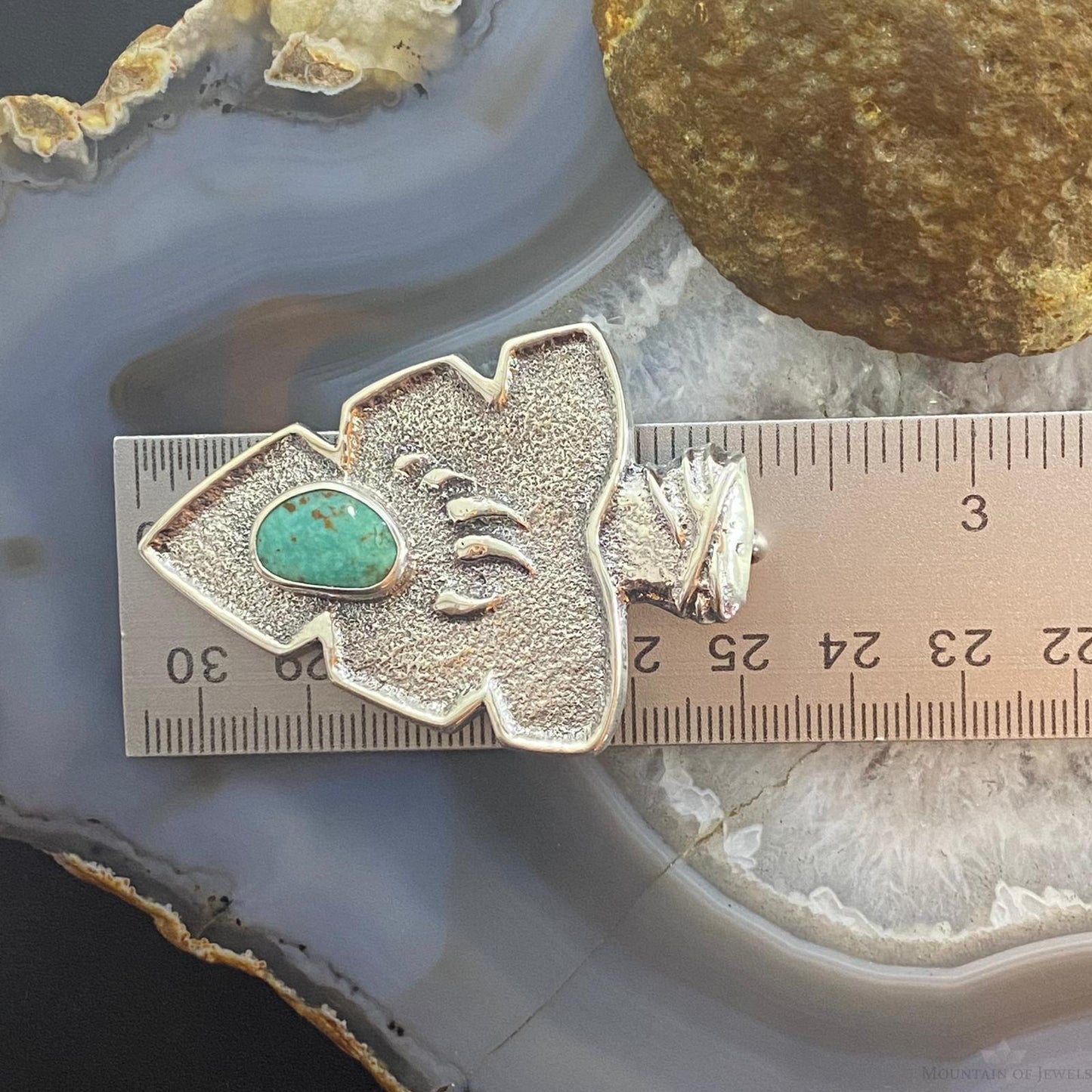 Gary Custer Sterling Silver Tufa Cast Turquoise Bear Claw Arrowhead Uni Pendant - Mountain of Jewels
