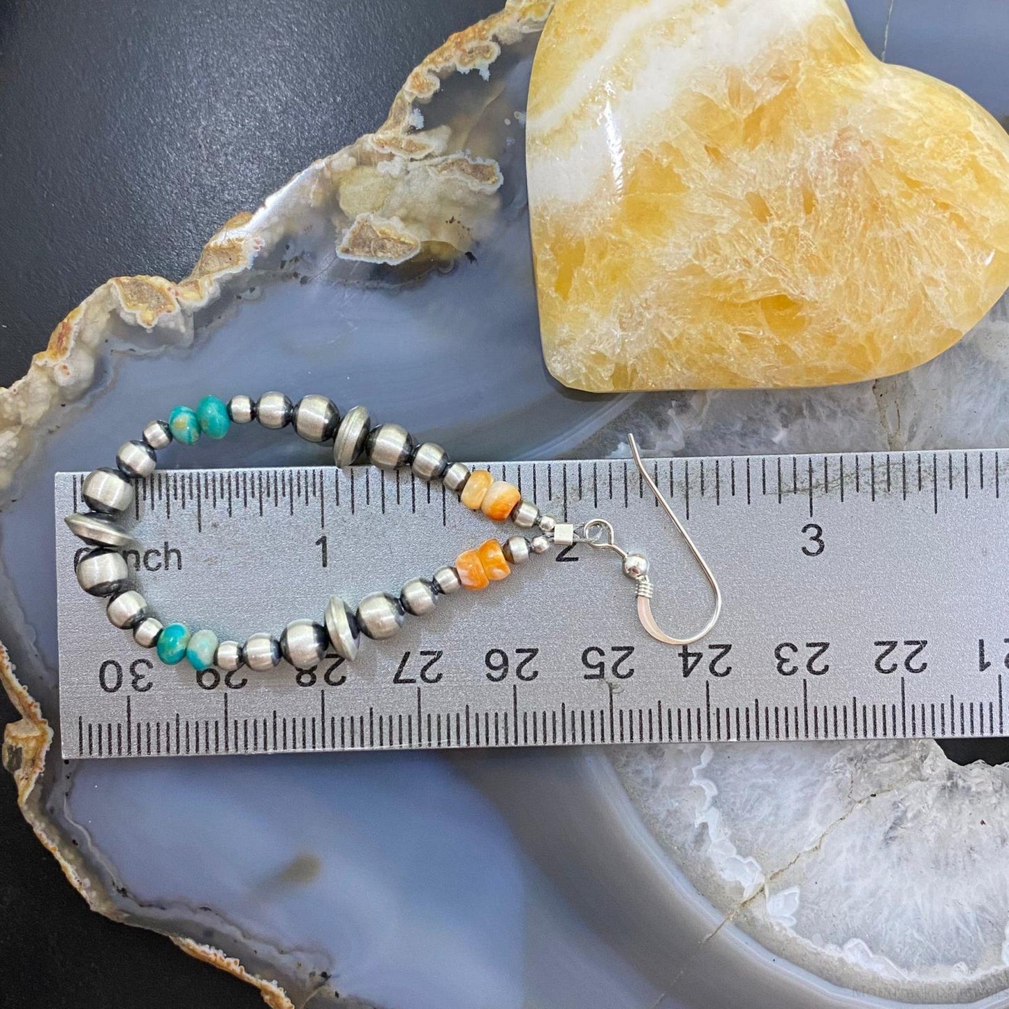 Graduated Navajo Pearl Beads ,Turquoise & Spiny Oyster Sterling Silver Earrings - Mountain of Jewels