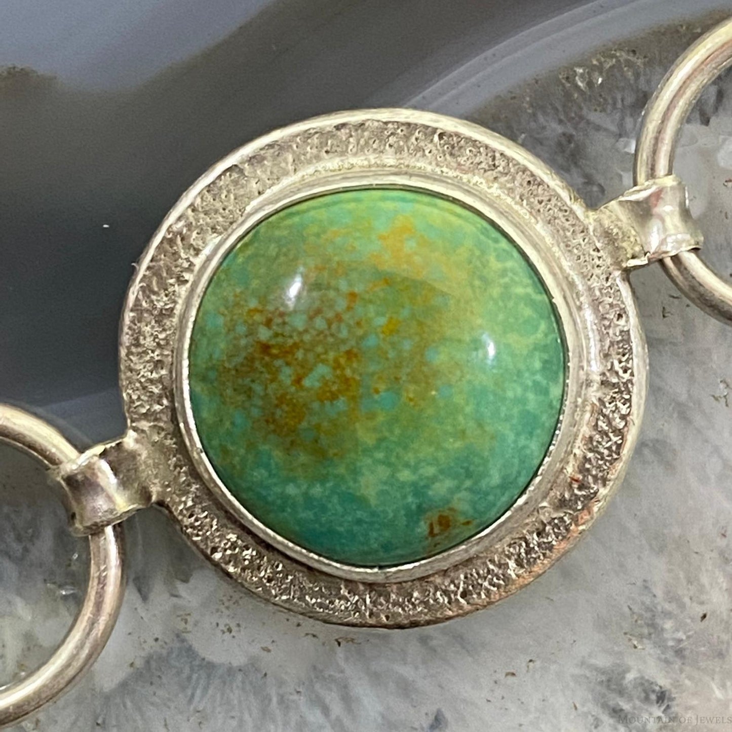 Joel Pajarito Native American Sterling Silver Turquoise Stamped Link Bracelet - Mountain of Jewels