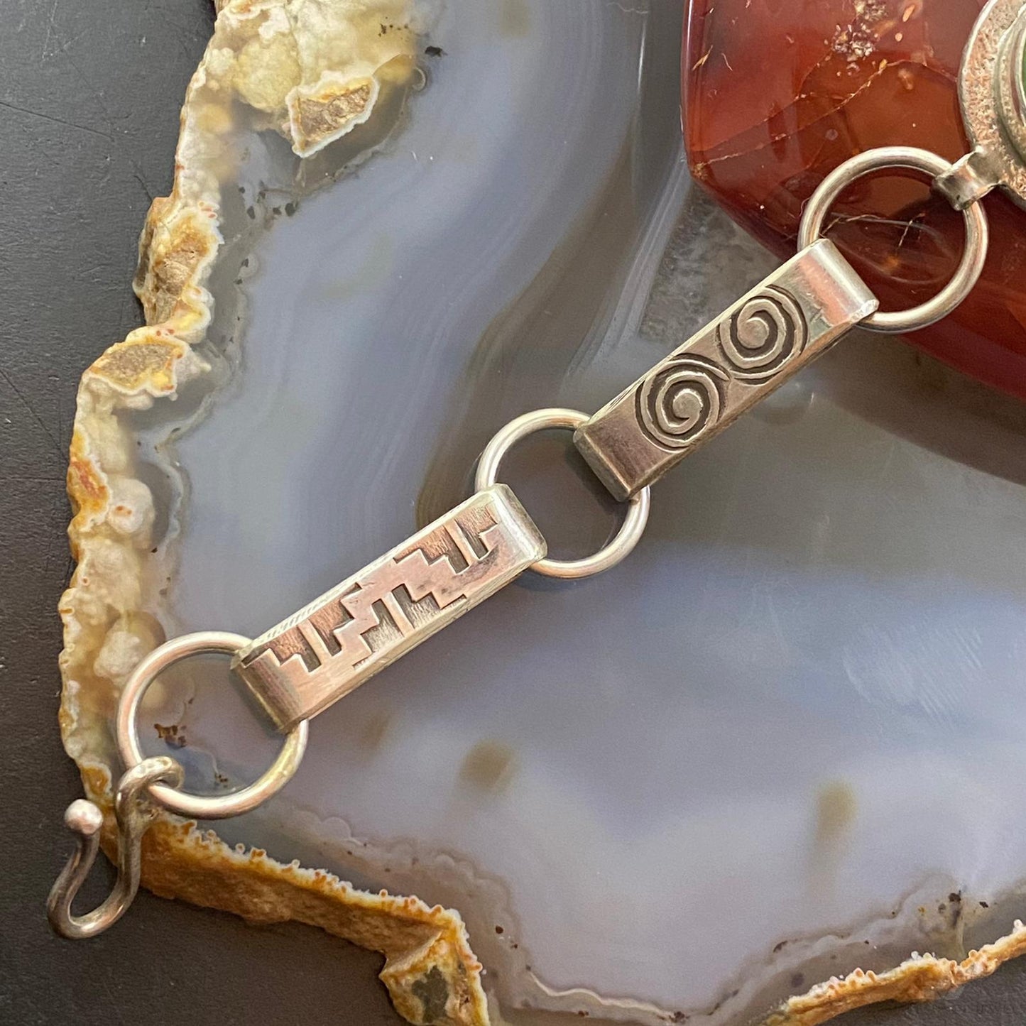 Joel Pajarito Native American Sterling Silver Turquoise Stamped Link Bracelet - Mountain of Jewels