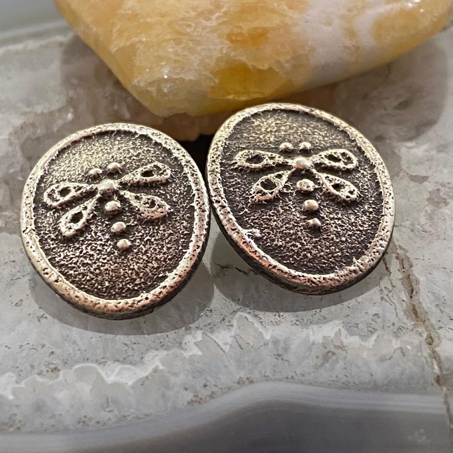 Joel Pajarito Santo Domingo Sterling Silver Dragonfly Tufa Cast Stud Earrings - Mountain Of Jewels