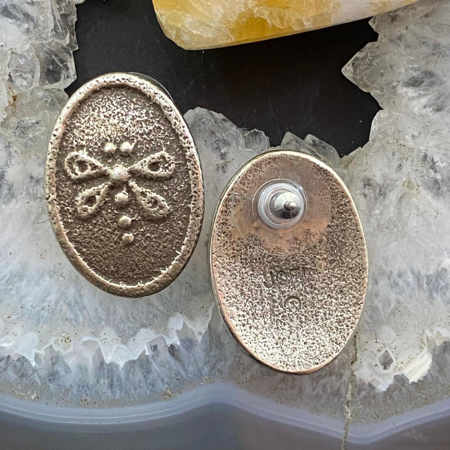 Joel Pajarito Santo Domingo Sterling Silver Dragonfly Tufa Cast Stud Earrings - Mountain Of Jewels