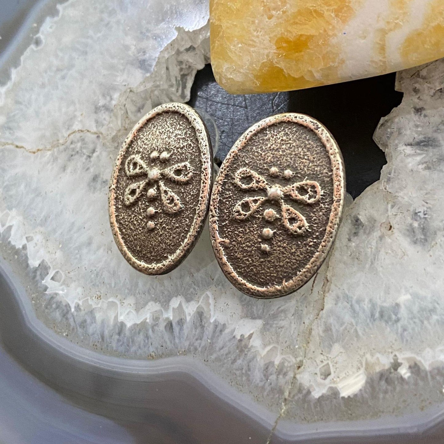 Joel Pajarito Santo Domingo Sterling Silver Dragonfly Tufa Cast Stud Earrings - Mountain Of Jewels