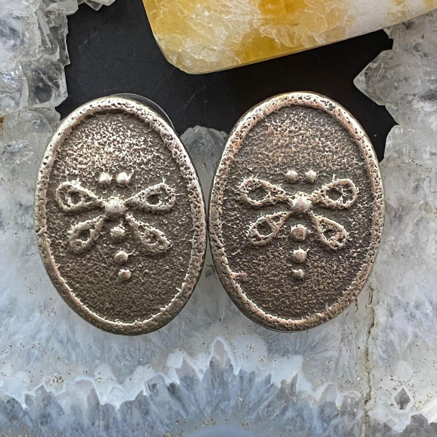 Joel Pajarito Santo Domingo Sterling Silver Dragonfly Tufa Cast Stud Earrings - Mountain Of Jewels